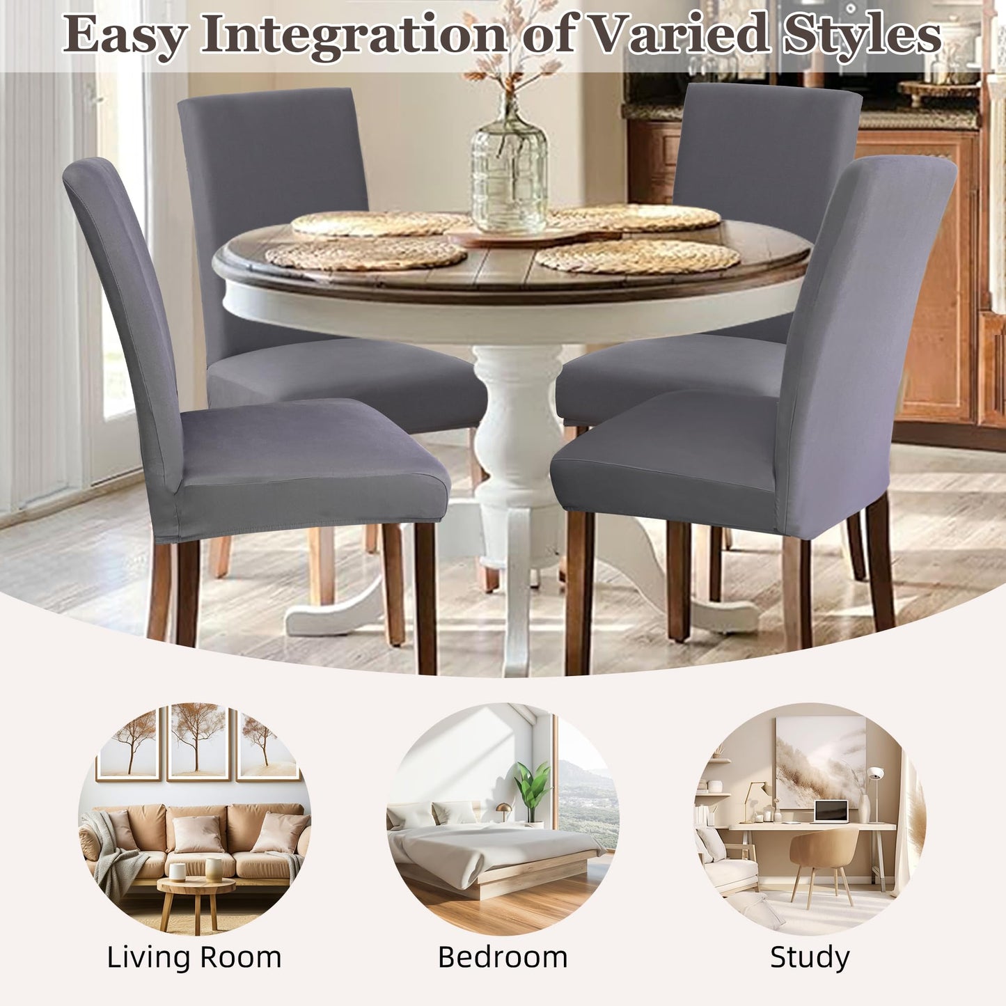Sufdari Dining Chair Covers,Kitchen Cover,Parsons Slipcover,Spandex Protectors for Room Stretch Chairs Cover Set of 4 -Gray