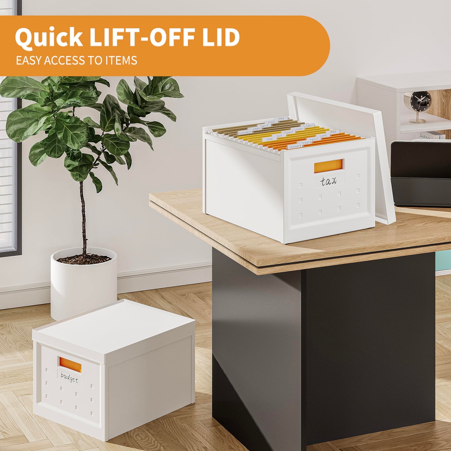 Seseno File Organizer File Box with Lid, Universal Hanging File Organizer, Letter/Legal Size File Folder Box, 2 Pack Plastic Office Document Filing Storage Bin