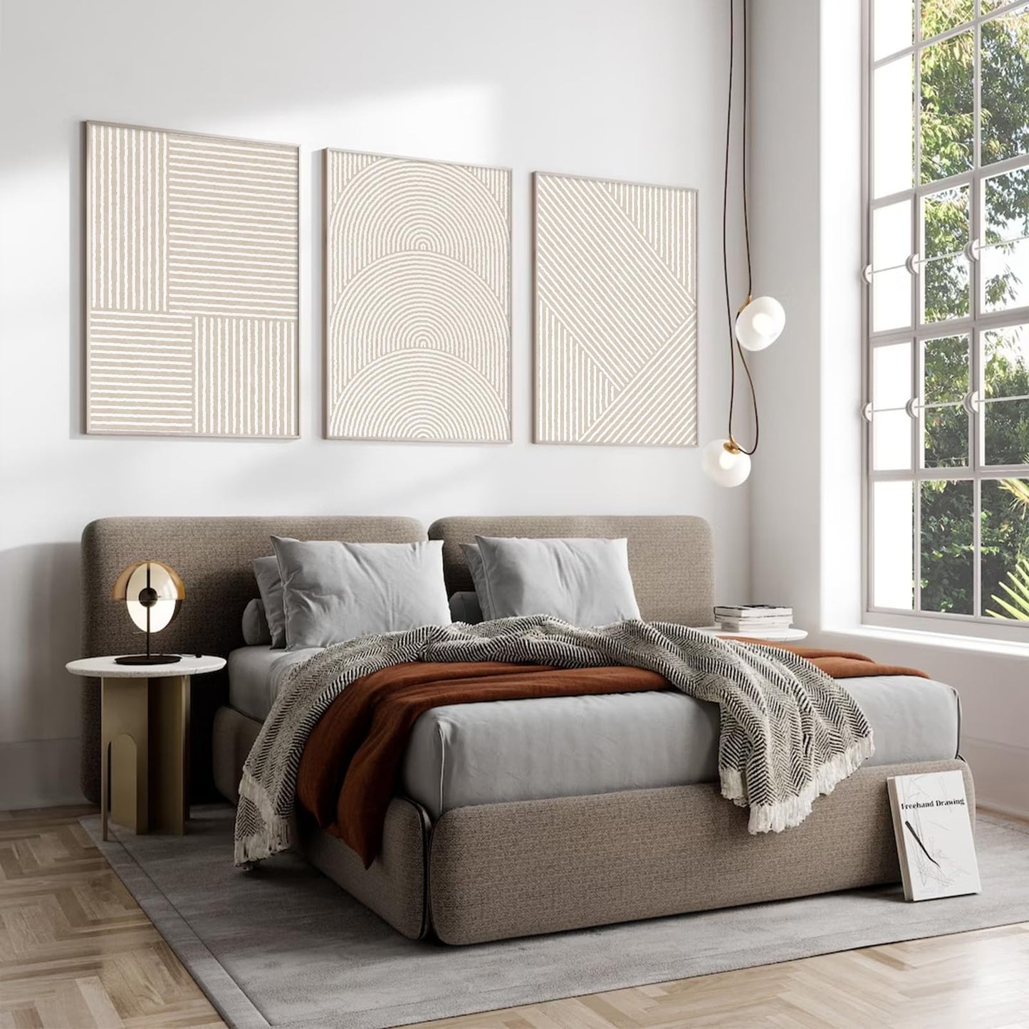Beige Abstract Wall Art Pictures Set of 3 Boho Modern Canvas Wall Decor Neutral Line Wall Art Minimalist Art Abstract Beige Prints Painting Modern Artwork for Living Room Bedroom 12x16 Inch Unframed