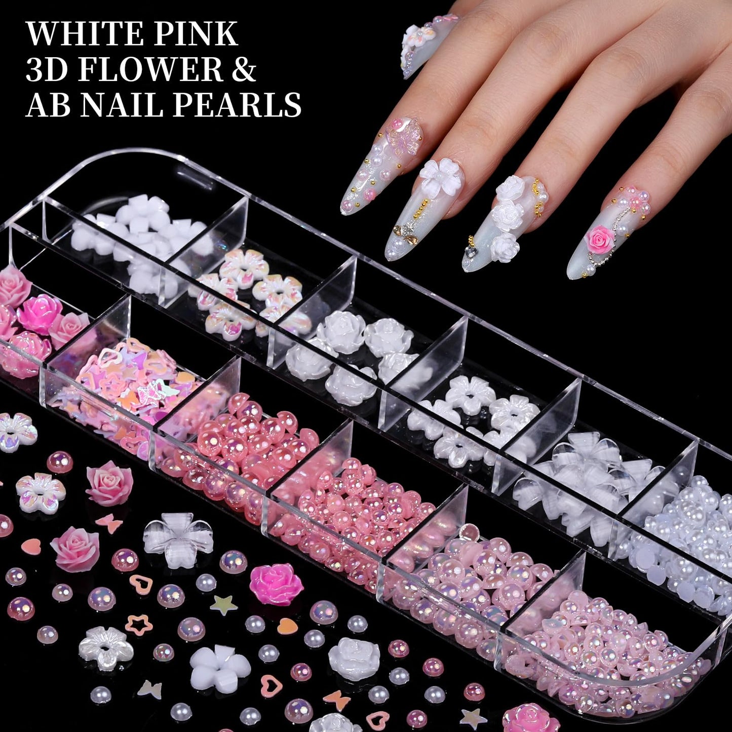 FANDAMEI Nail Charms, Nail Rhinestones Kit with 8 Boxes of Nail Gems, 3D Charms for Nails, Colorful Clear Flatback Rhinestones, Charms Y2K for Nails, Multi Shape Pearls Jewels for Crafts