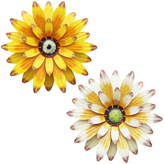 WKHOMEDECO Farmhouse Metal Flowers Wall Decor Inspirational Daisy Wall Decor Hanging for Indoor Outdoor Home Bedroom Living Room Office Porch Patio Garden Fence 13Inch,outdoor wall decor,Handmade