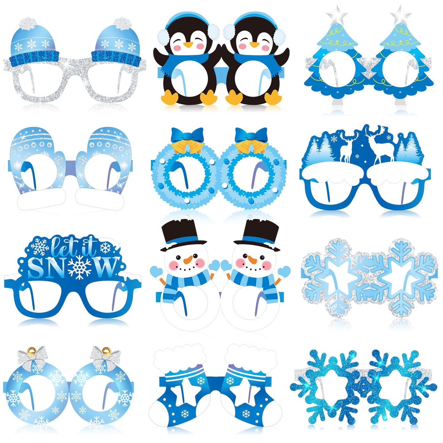 Harrycle 60 Pcs Winter Party Favors Snowflake Paper Eyeglasses Winter Wonderland Party Decorations Photo Booth Props for Christmas Holiday Baby Shower Birthday Supplies