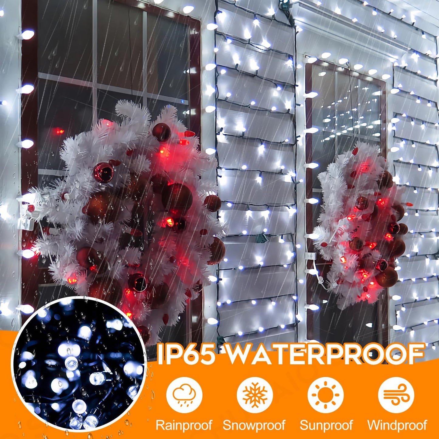 Battery Operated Christmas Lights Outdoor, 33 FT 100 LED Mini String Lights with Timer and 8 Modes, Green Wire Xmas Waterproof String Lights for Tree Xmas Indoor Holiday Party Garden Decor, Cool White