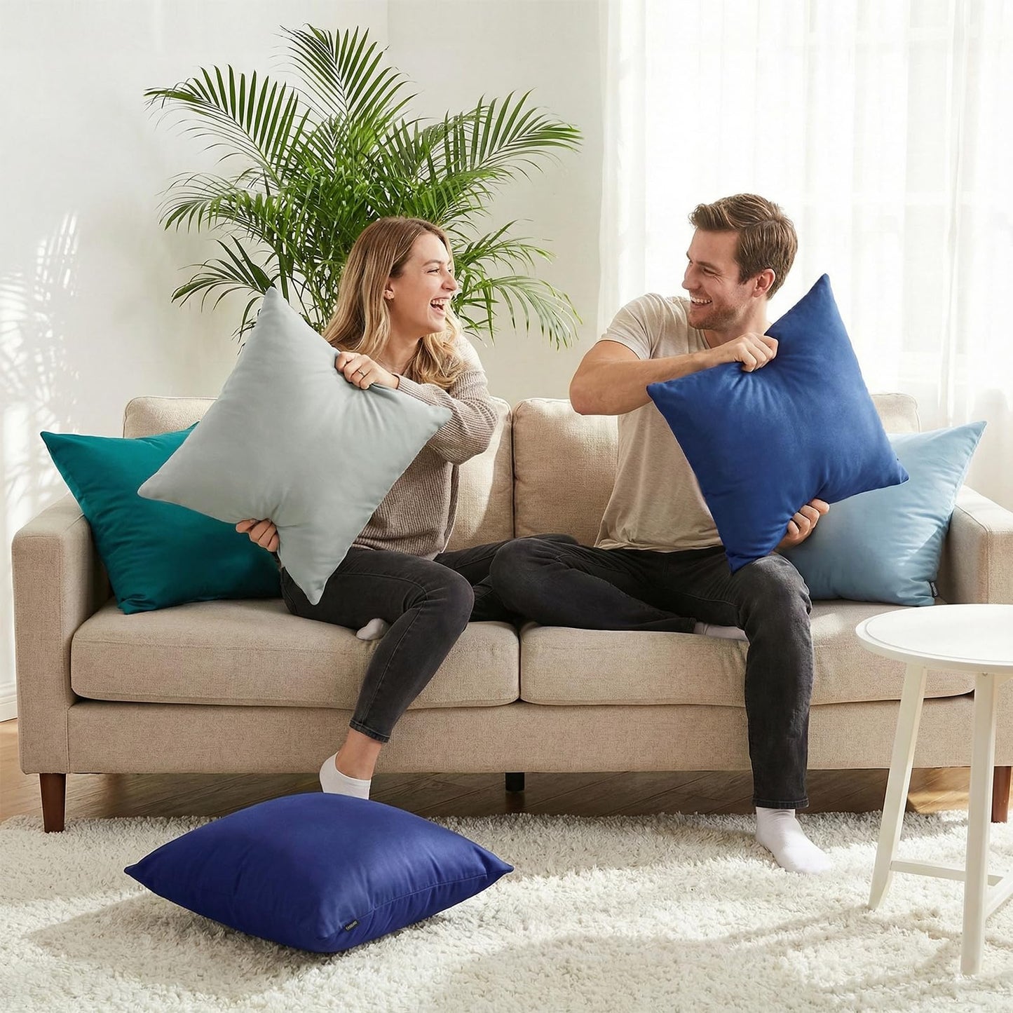 Coddsmz 6 Pack Decorative 100% Cotton Pillow Covers Square Cushion Cover Solid DIY Throw Pillowcase for Home Bed Sofa Halloween Christmas,Teal,6 Pack-18" x 18"/45x45cm