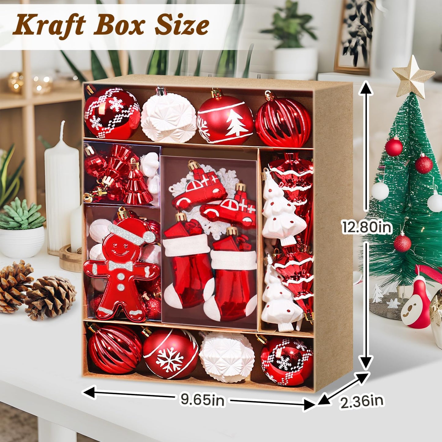 FestiveBliss Christmas Ornaments 71 Count, Christmas Balls, Christmas Decorations for Tree, 23, Shatterproof Christmas Ornaments, Red and White Ornaments, Plastic Ornaments