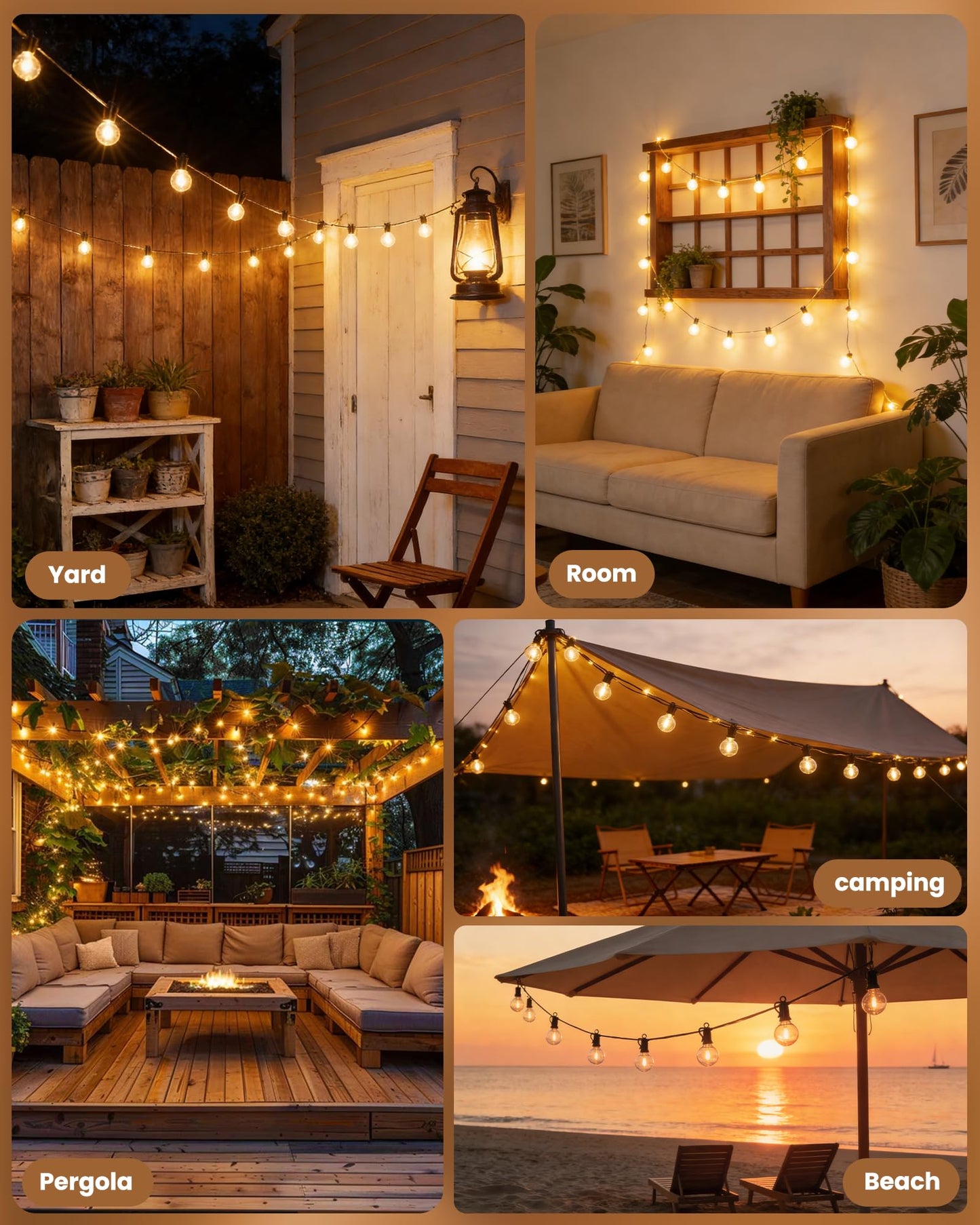 Brightown Outdoor String Lights 29 Feet G40 LED Patio Lights, Plug-in, 13 Plastic Edison Bulbs(1 Spare), Waterproof Connectable Hanging Light for Backyard Porch Balcony Party Decor, E12 Base, Black