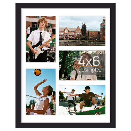 upsimples 11x14 Collage Picture Frame, Display Pictures 5 4x6 with Mat or 11x14 Without Mat, Wall Hanging 5 4x6 Picture Frame Collage Wall Decor, Black, 1 Pack