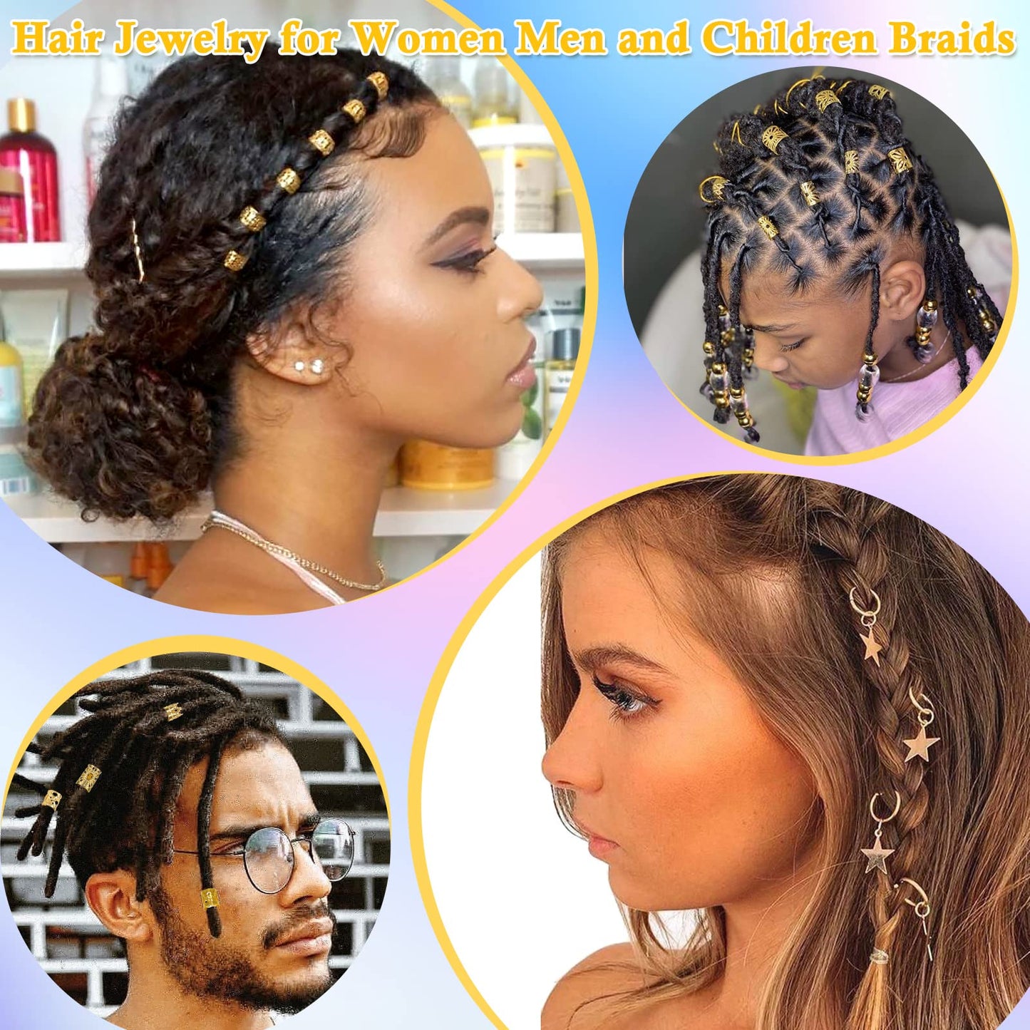 Lucomb 259 Pcs Hair Jewelry, Hair Accessories for Braids Silver Loc Jewelry for Hairs Dreadlocks Braid Jewelrys Hairs Cuffs Clips Dreadlock Accessories for Women's Loc Charms Rings Decoration