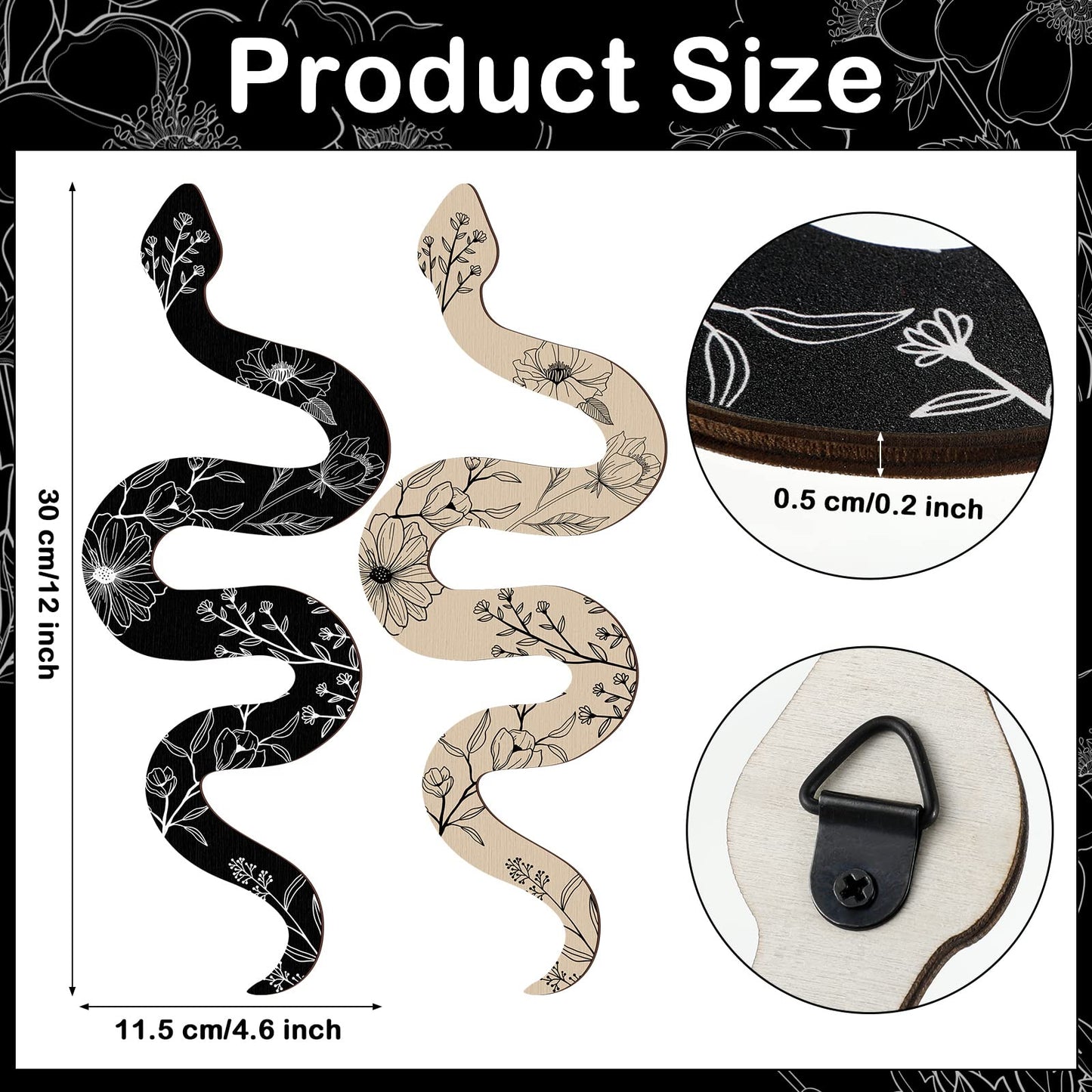 Gerrii Set of 2 Earthy Room Decor Wall Art Boho Witchy Wooden Snake Decor Natural Aesthetic Wall Hanging Boho Art for Apartment Bedroom Living Room(Crawl)