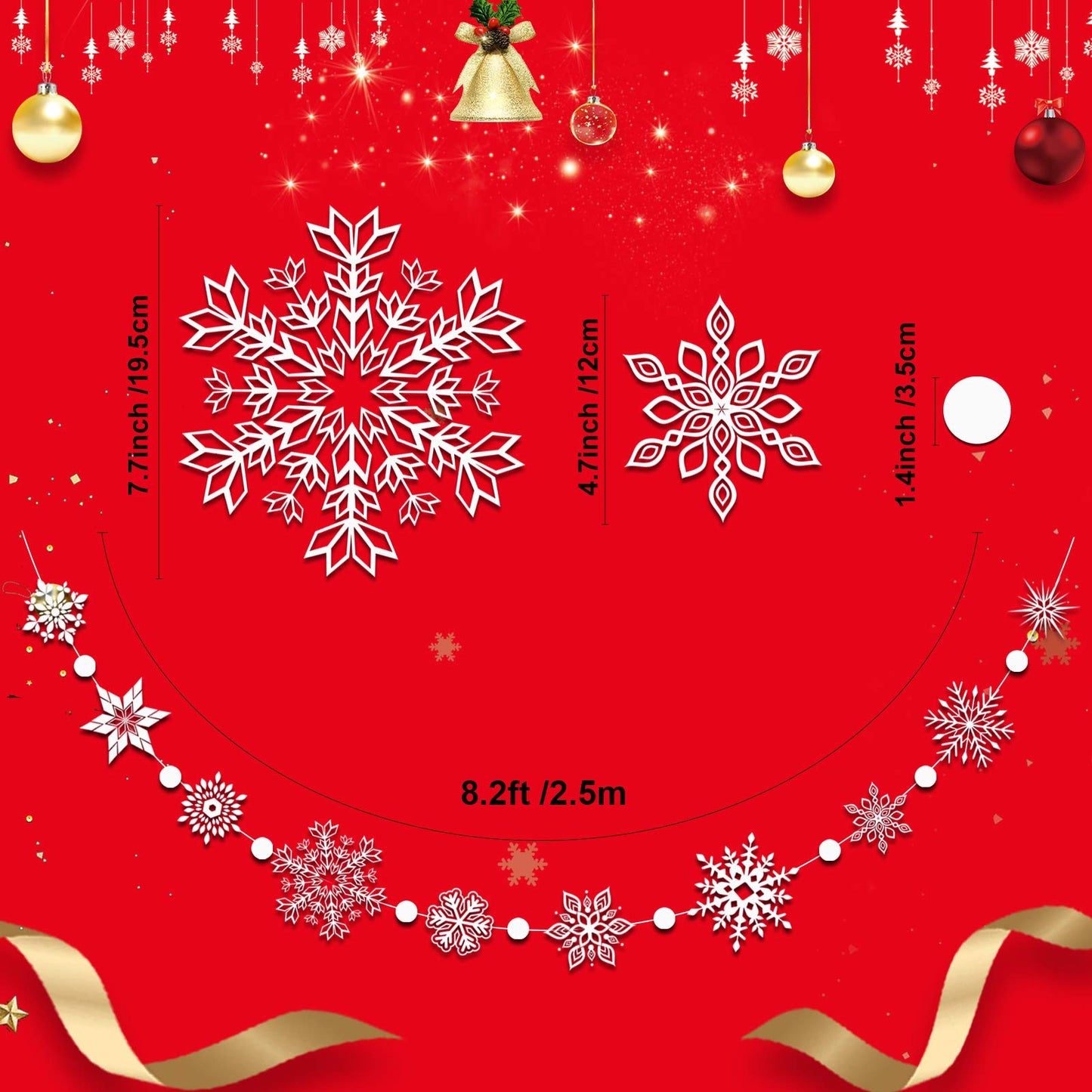 Konsait 16.4ft Winter Snowflake Hanging Garland Christmas Decoration, 2 Strings Snowflakes Ornaments Garland for Christmas Winter Wonderland Holiday New Year Party Home Decorations Supplies