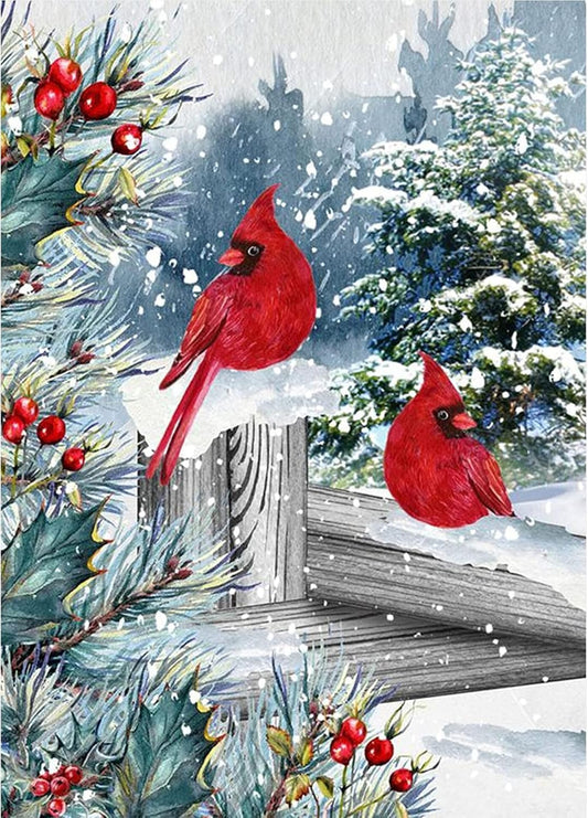 BOHADIY Winter Cardinal Christmas Diamond Art Painting Kits for Adults - Full Drill Diamond Art Paintings for Beginners, Round 5D Paint with Diamonds Gem Art Painting Kits DIY Adult Crafts 12x16inch