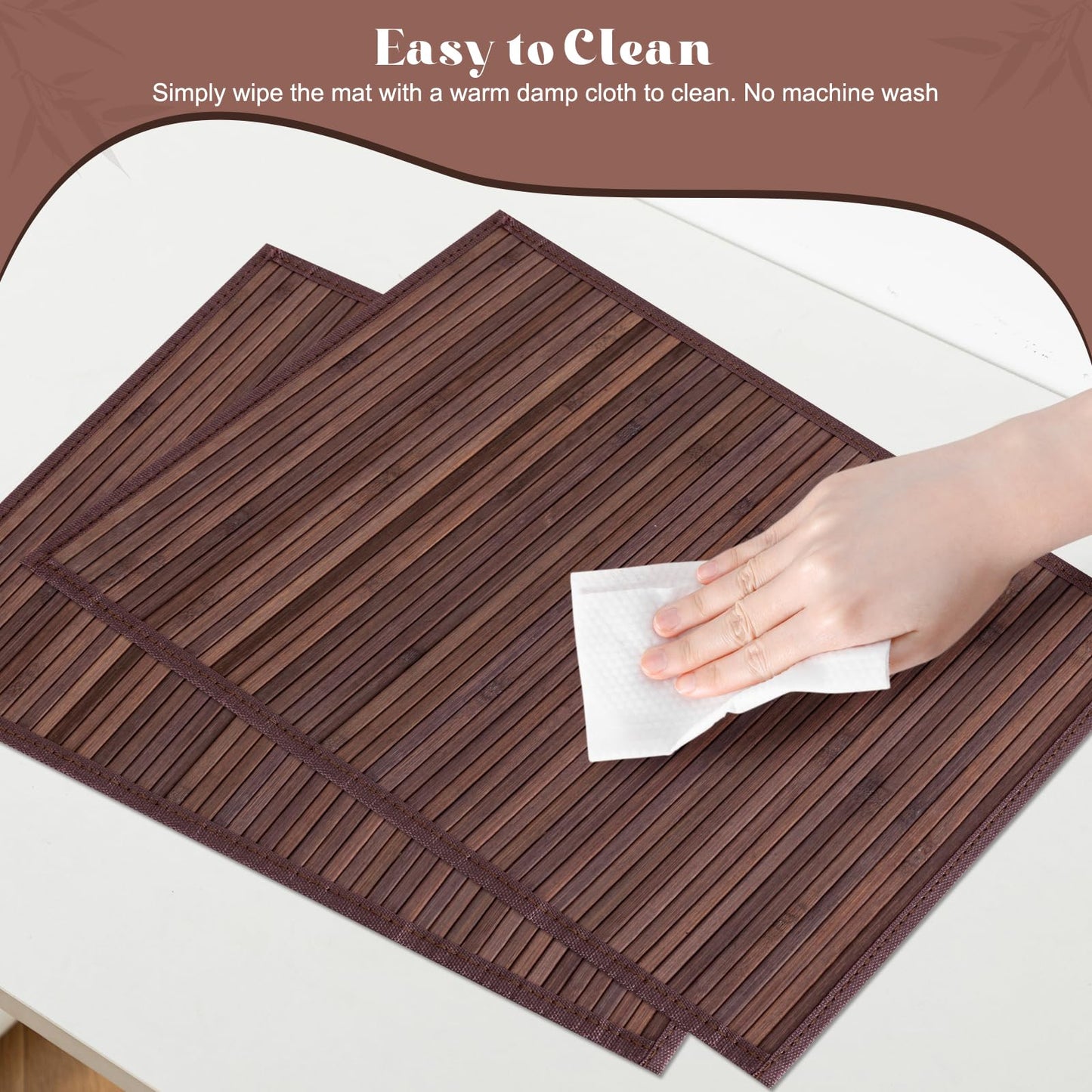 BMBOEUII Bamboo Placemats Set of 4, Dining Table Placemats Heat-Resistant, Durable and Sturdy, Wooden Square Placemats for Kitchen, Table Protection, Dining Room (4pc)