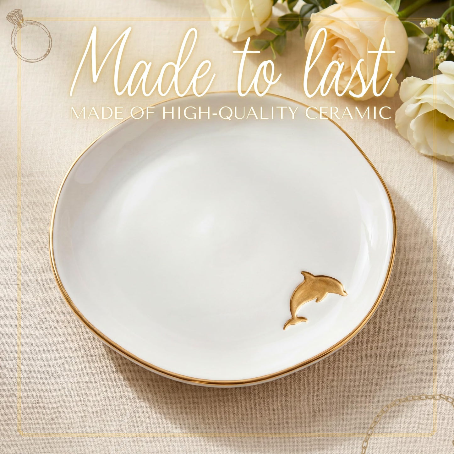 InnoBeta Dolphin Gifts for Women, Ceramic Jewelry Tray, Decorative Trinket Dish for Rings Earrings Necklaces Bracelet, 4.75"