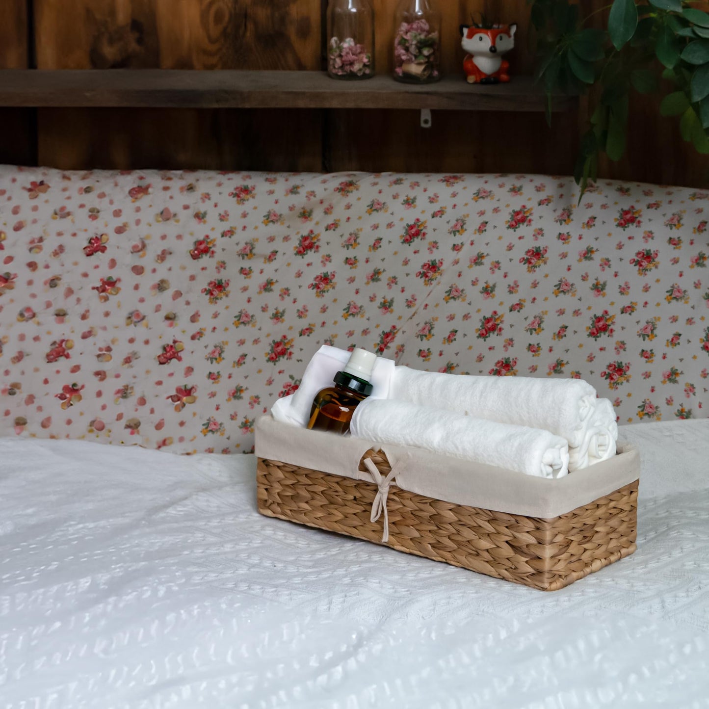KOKODO Home Project Tank Topper Storage Baskets - Woven Wicker Basket for Toilet Paper Holder, Baskets for Vanity, Bathroom, Pantry Organizing, or Coffee Table Decor Pack of 02 Waterhyacinth