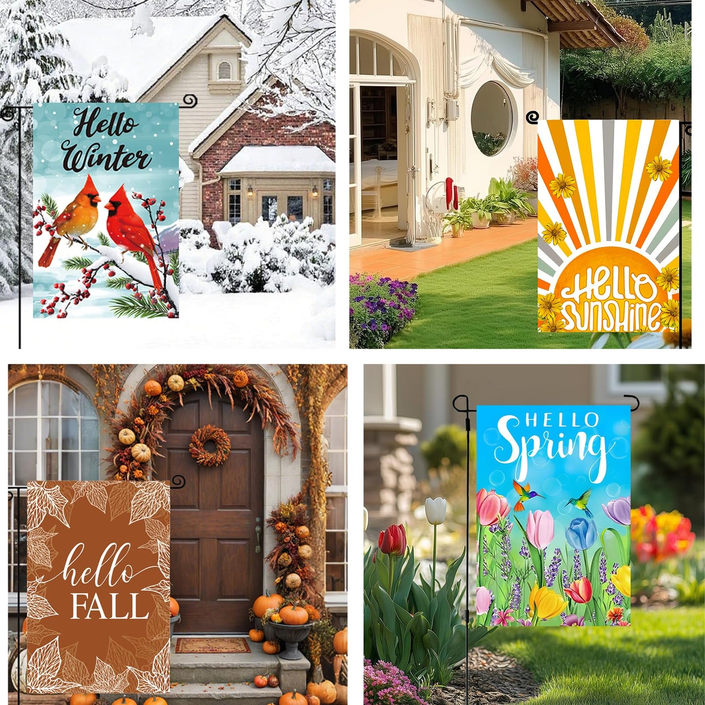 Seasonal Garden Flags Set of 12 Double Sided 12x18 Inch, Small Yard Flags for Outside, Christmas Halloween Easter Valentine's Day Decor, Spring Summer Fall Winter Holiday Garden Decorations