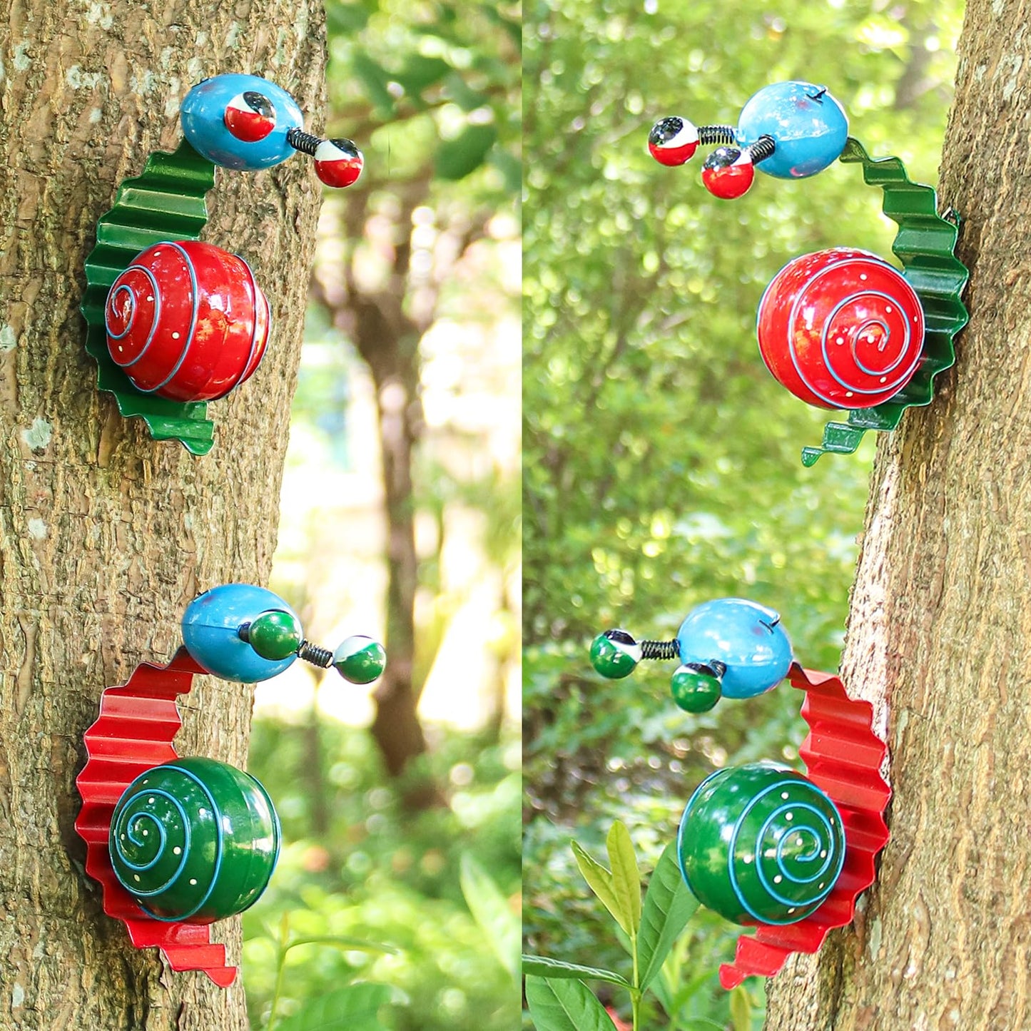 Cruis Cuka Metal Garden Decor Cute Snail Yard Art Outdoor Lawn Patio Ornament Fence Decorations for Outside - Set of 2(Red,Green)