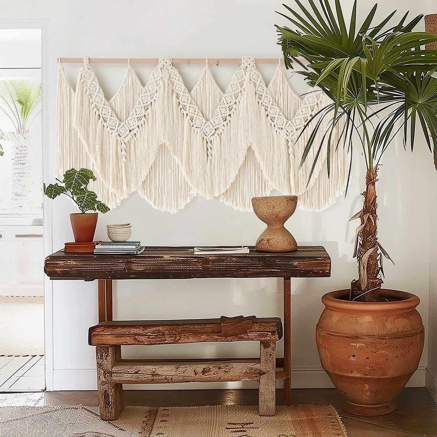 IOWER Macrame Wall Hanging Wedding Hanger Macrame Wall Decor Dorm Craftsmanship Handmade Tassel Knotting Boho Fiber Art Home Room Decor 47" W x 25" L
