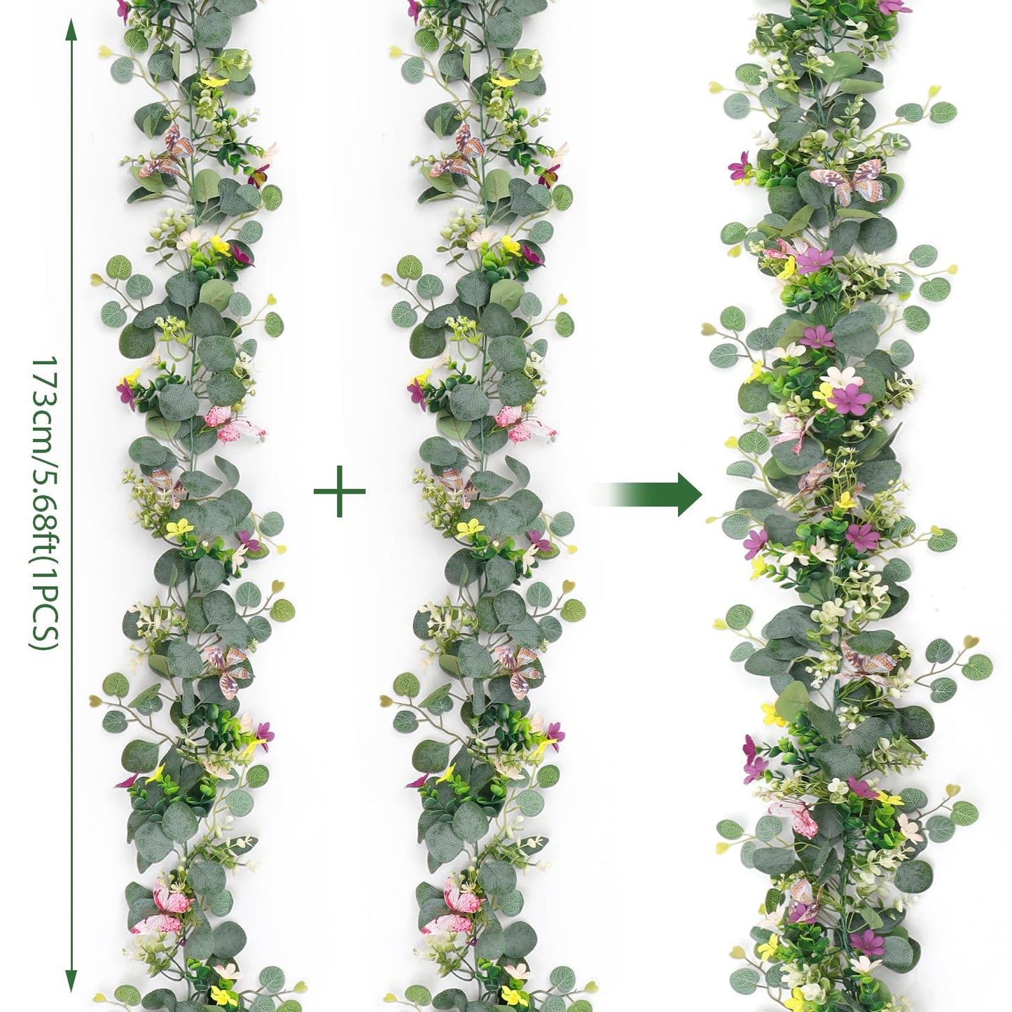 ASTNIC 2 Pack 5.68 FT Artificial Daisy Garland with 3D Butterfly, Hanging Fake Flowers Greenery Eucalyptus Garland Floral Vines for Wedding Table Home Room Sping Decor