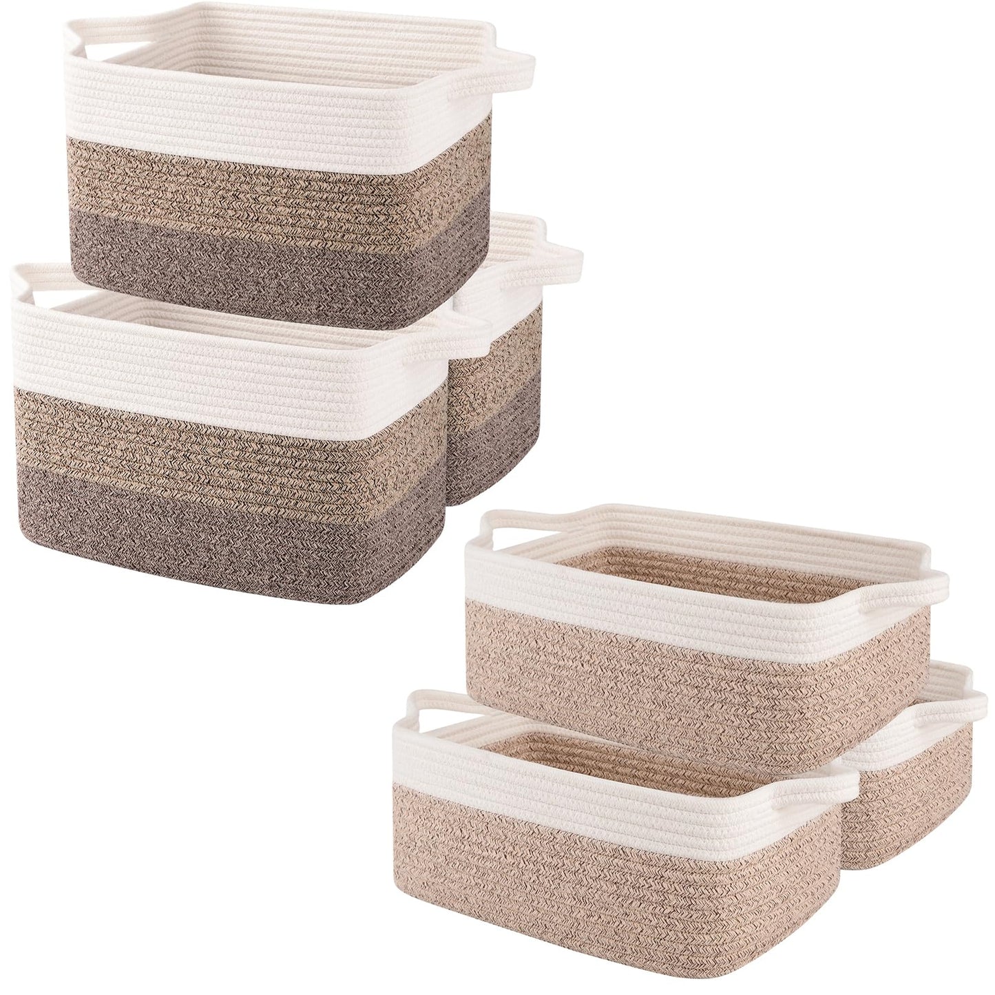 OIAHOMY 3 Pack Storage Basket, Woven Baskets for Storage, Cotton Rope Basket for toys,Towel Baskets for Bathroom,Brown