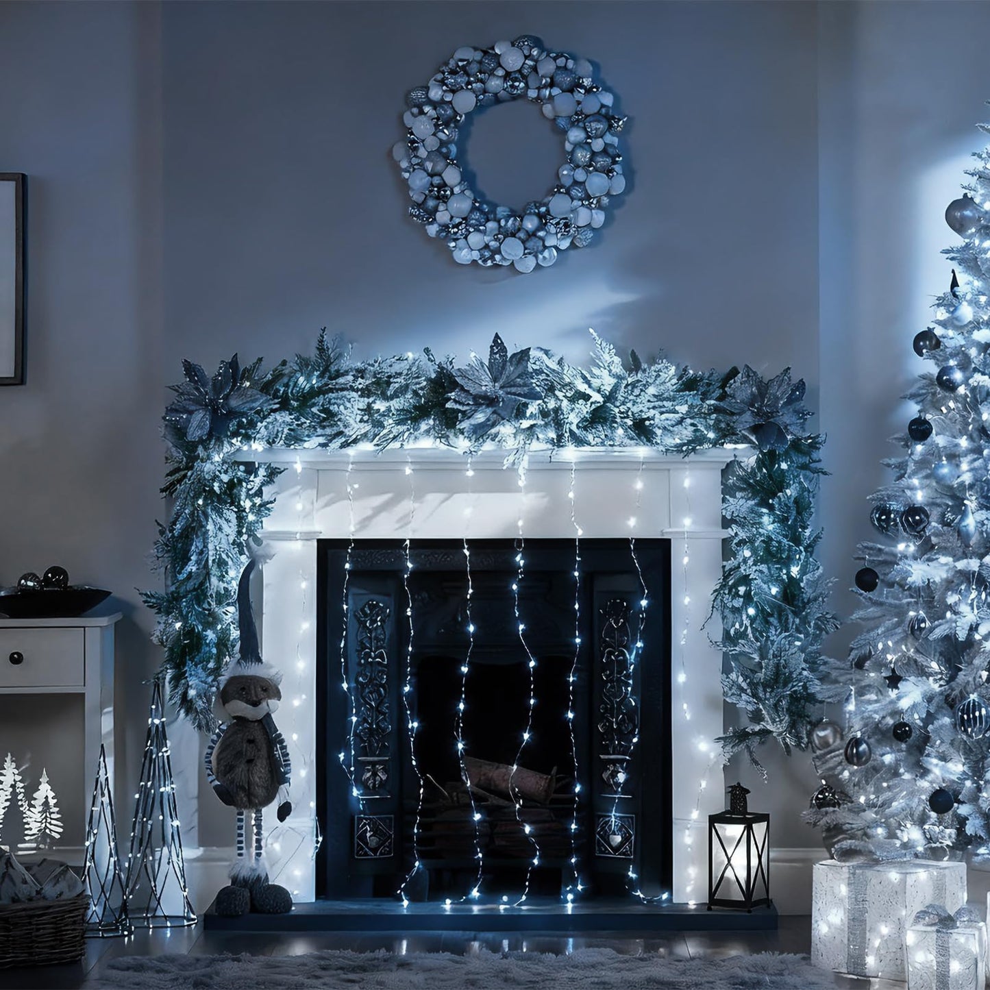 FUYO Window Curtain String Lights for Bedroom, 300 LED Fairy String Light 8 Lighting Modes Waterproof Lights for Christmas Bedroom Party Wedding Home Garden Wall Decorations (White)