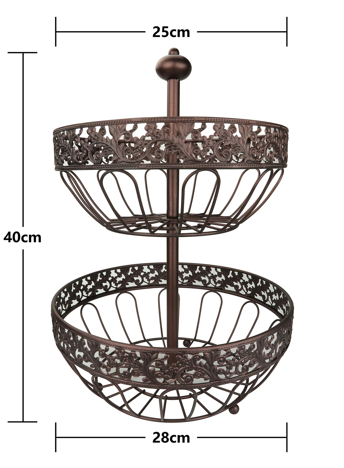 ROSYLINE 2 tier fruit basket, fruit bowl, multi-purpose kitchen and living room storage fruit and vegetable basket (Bronze gold)