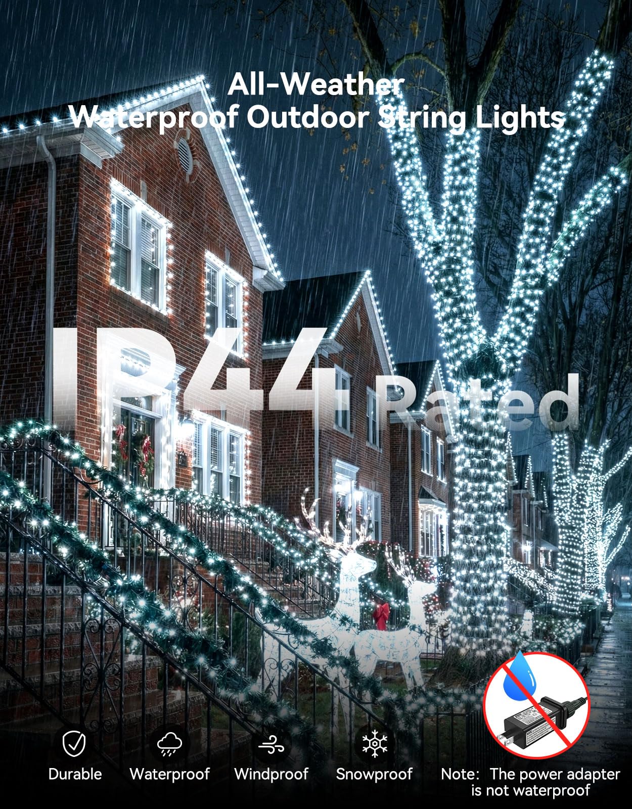 LitHome 99FT 300 LED String Lights Outdoor Indoor, 8 Modes Waterproof Christmas String Lights with Timer & Memory Function, Outdoor Christmas Lights Green Wire for Xmas Tree Party Garden, White
