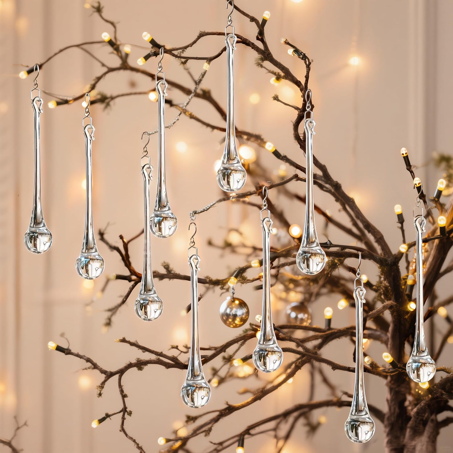 kanpura 6 Inch Teardrop Ornaments Glass Drop Ornaments Clear Crystal Chandelier Pendant Hanging for Centerpieces Christmas Tree Winter Party Decor(10 Pcs)