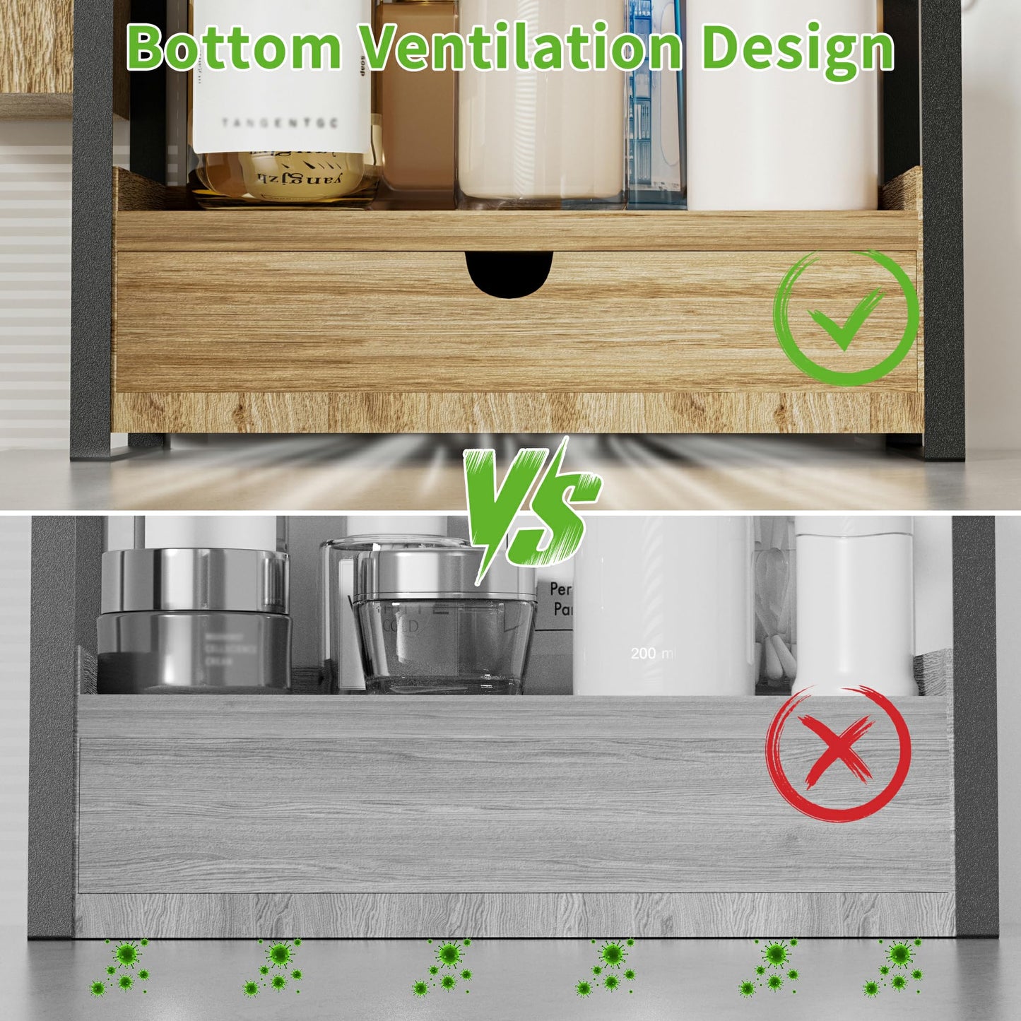 Aollewoiti 2-Tier Bathroom Counter Organizer with Drawer and Basket, Wood Countertop Organizer for Storage, Skincare Organizers for Vanity, Counter Shelf for Bathroom Organization