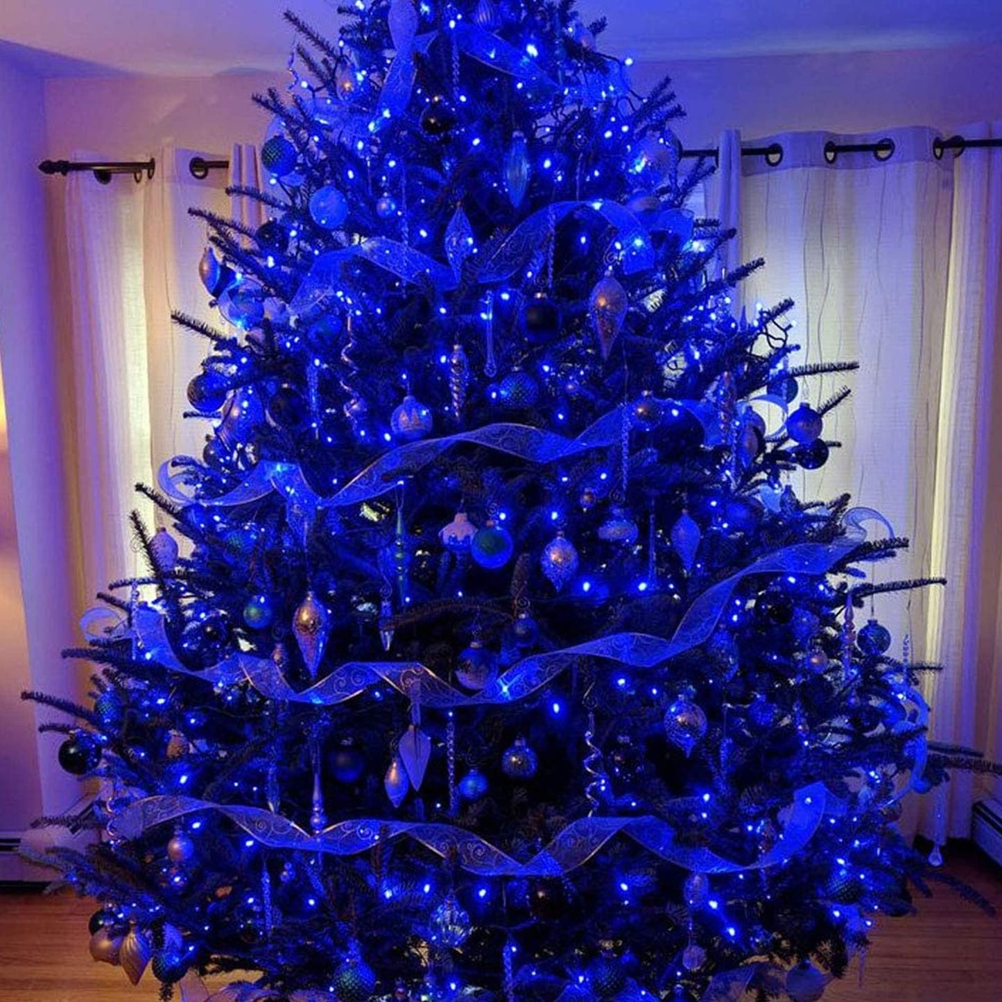 Dazzle Bright 33FT 100 LED Christmas String Lights Indoor Outdoor Waterproof, Blue With Green Wire, Twinkle Plug-in for Tree Room Bedroom Wedding Decorations