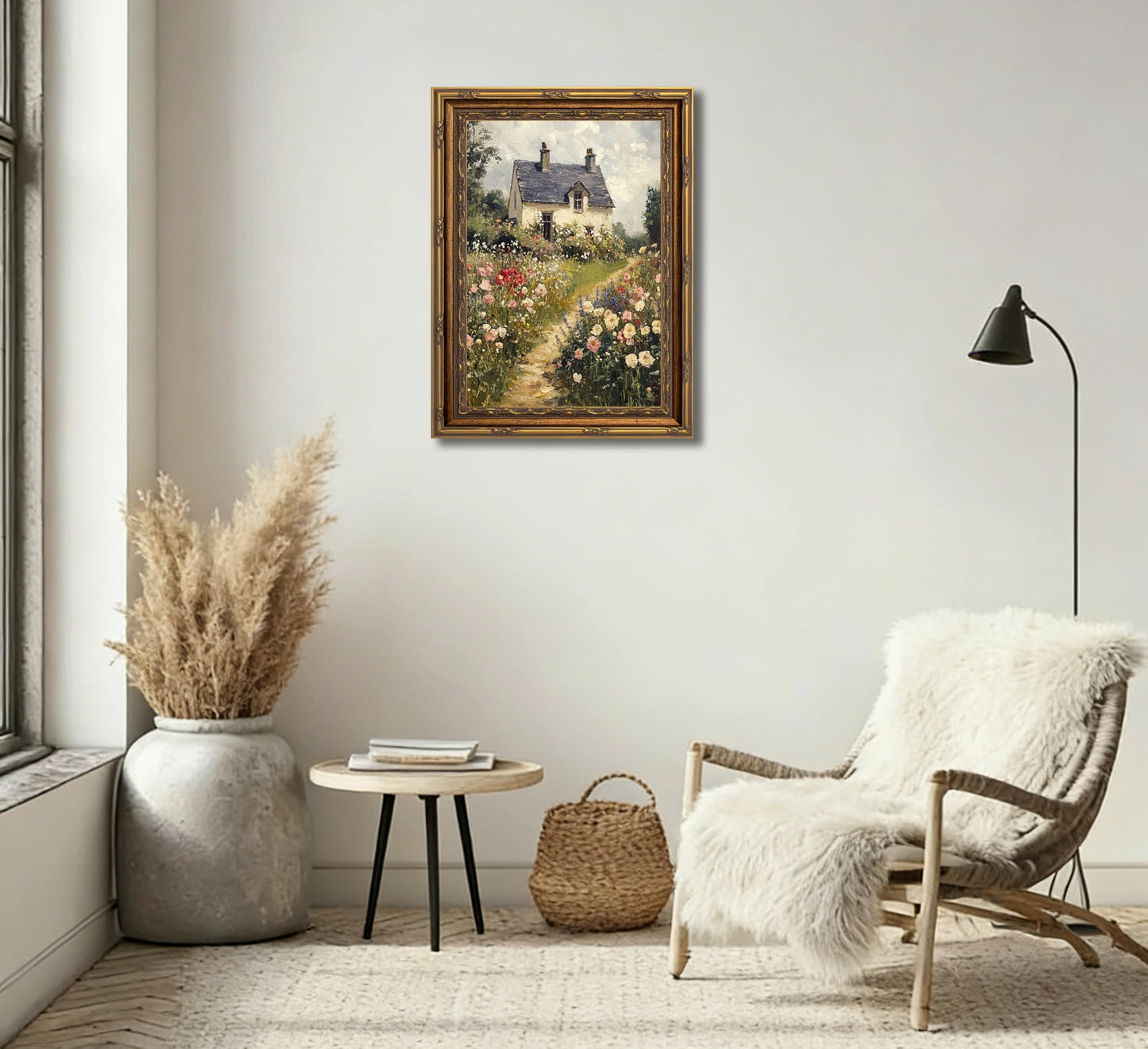 3D Textured Canvas Wall Art Vintage Carved Gold Frame Vintage Country Farmhouse Wildflower Nature Floral Relief Poster Print Artwork for Bedroom, Bathroom, Living Room Office Home Decor