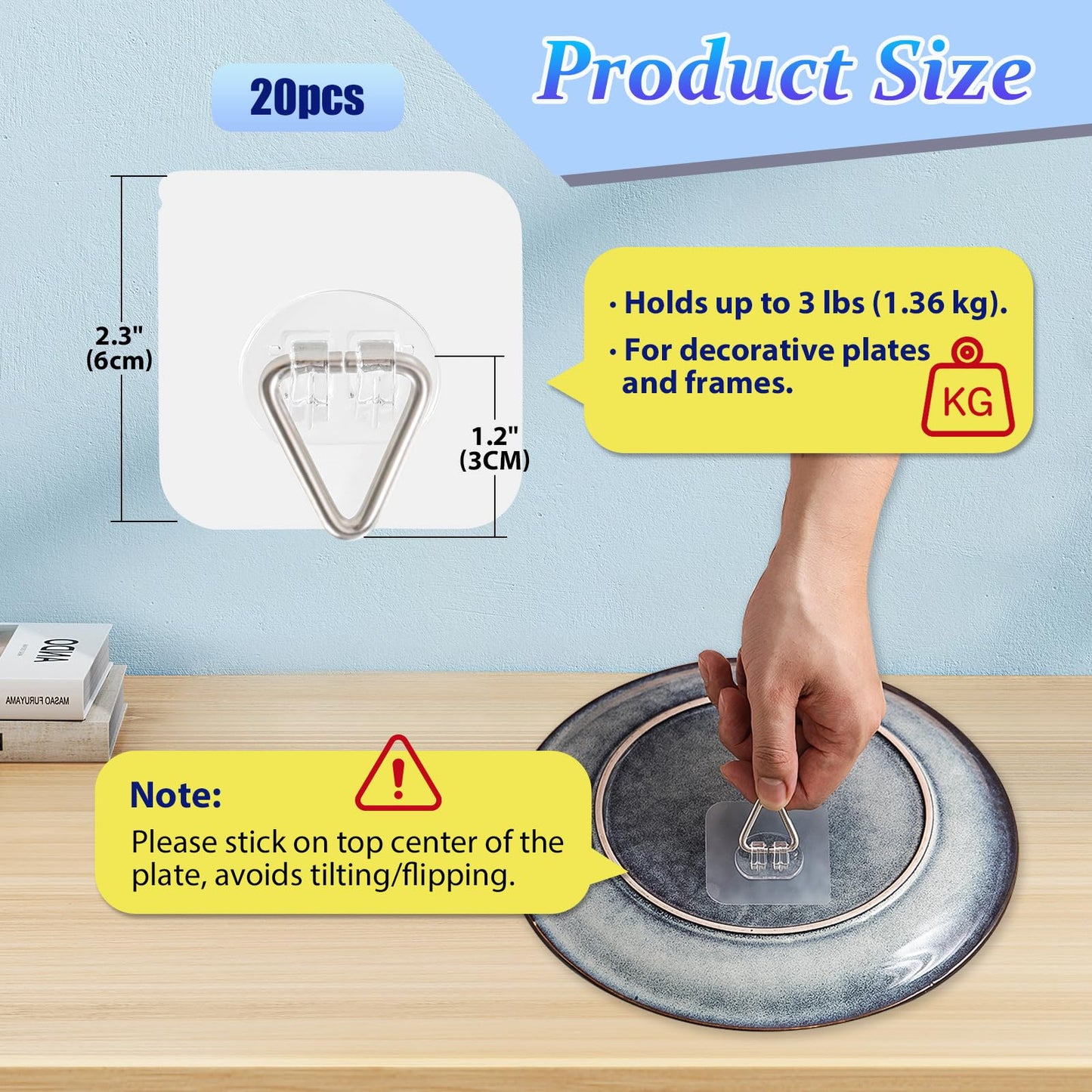DIDUDIDU Wall Plate Hangers for Display - Invisible Adhesive Picture Hangers for Wall - Ideal for Hanging Decorative Plates | Photo Frames | Paintings - 2.3 Inch