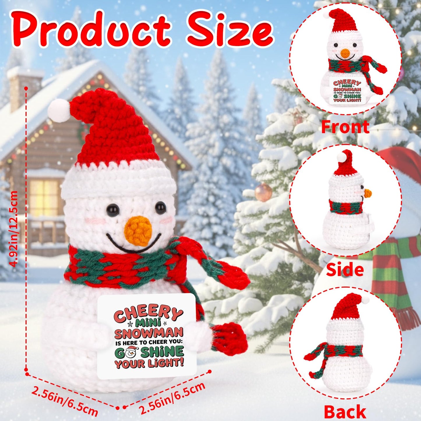 FunisFun Positive Snowman Crochet Doll, Adorable Snowman Christmas Decorations for Xmas Tree Party Favor Holiday Gift (Red)