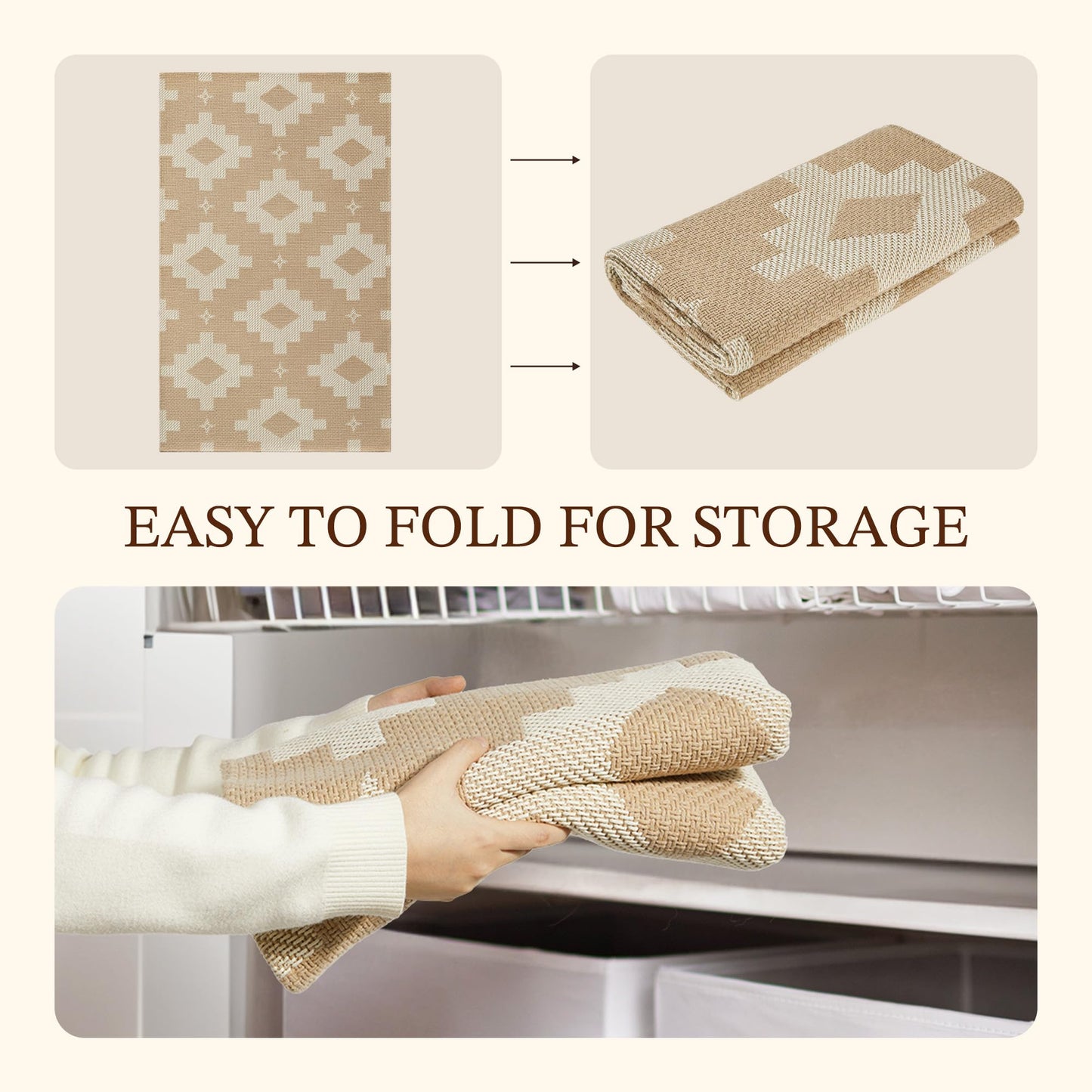 MatEssenz 2x3 Washable Entryway Rug, Woven Boho Geometric Indoor Front Door Mat, Pet Friendly Neutral Farmhouse Accent Throw Rug for Kitchen & Bedroom, Beige