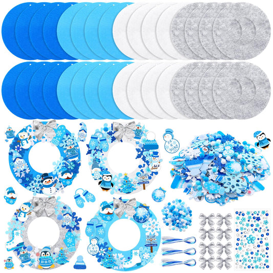 Moucuny 620/600 Pcs Winter Wreath Craft Kits DIY Snowman Christmas Wreath Crafts Kits Xmas Winter Home Decorations for Party Favors(Let It Snow,Dark Blue, Light Blue, White, Gray)