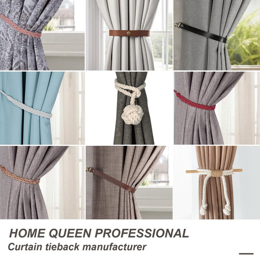Home Queen Hand Braided Curtain Tie Back, Buckle Holdback Drapery Curtain Tiebacks, 2 Rope Belt Curtain Tie with 2 Metal Hooks, Navy