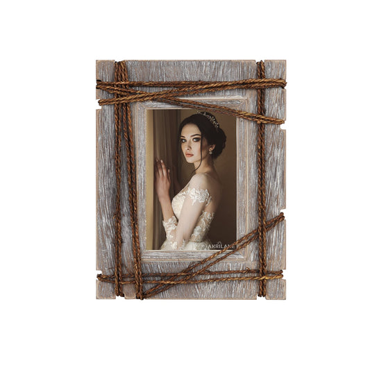 AKRILANE 4x6 Picture Frame Wood Rustic Decorative Distressed & Vintage Looking Photo Frames for Wall Mount & Table Top Display Home Decor – 4 x 6 Wedding Picture Frames – Style C