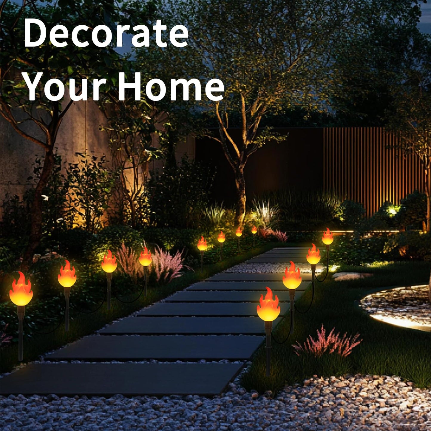 ALENEY Christmas Light Solar Lights Outdoor, 6.2Ft Cute Flame Light String with Stake, Waterproof 10 LED Garden Decor for Outside Patio Pathway Yard Halloween Decorations, Warm White