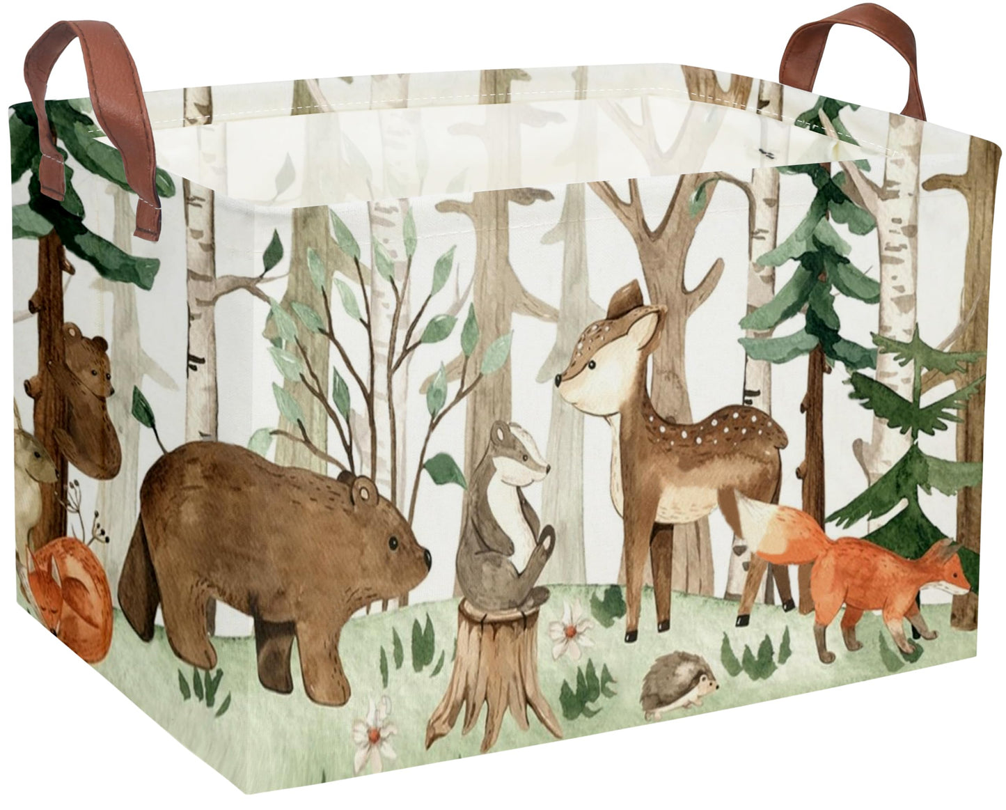 Sanjiaofeng Rectangular Kids Basket Animal Storage Bins,Woodland Storage Baskets with Handles.Clothers,Toys,Books,Kid's Gifts Storage. (Tree animal)