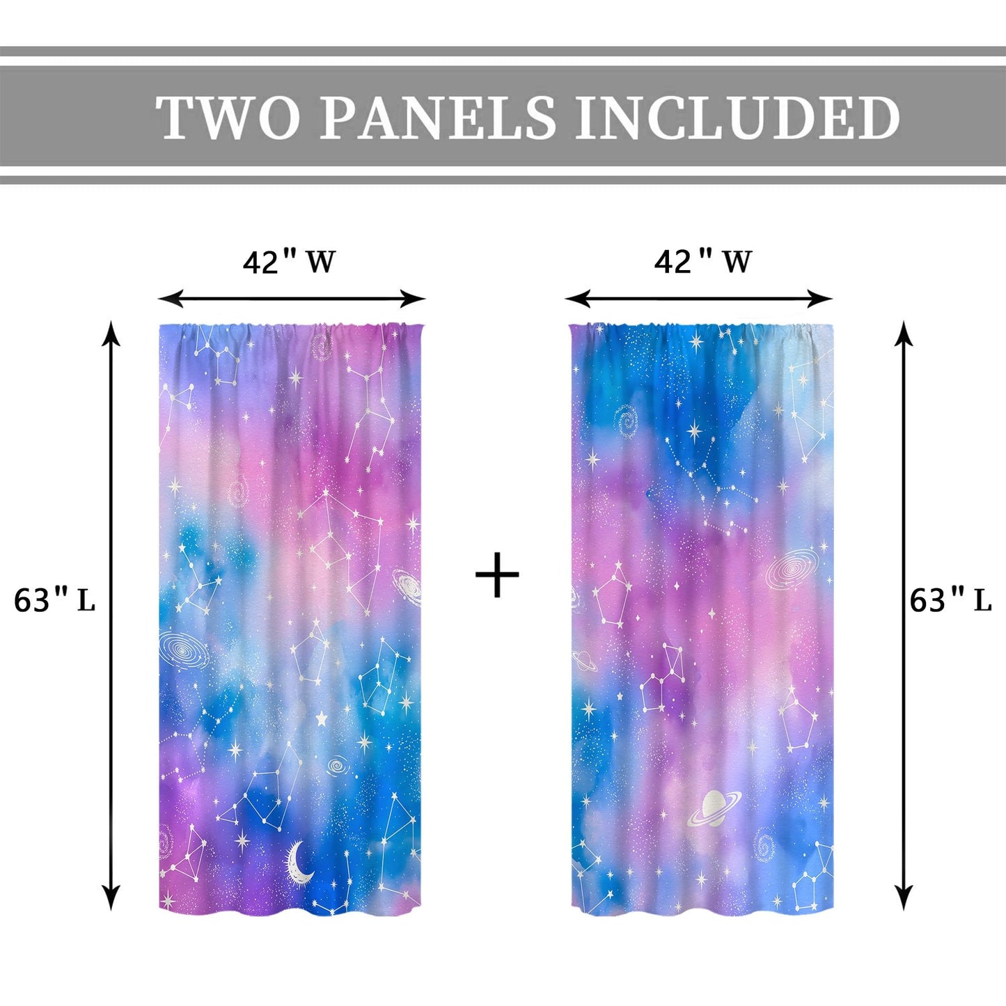 Cinbloo Tie Dye Curtains 42Wx63H Inch Rod Pocket Ombre Blue Pink Purple Galaxy Bedroom Decor Constellation Gradient Watercolor Starry Sky Teen Girl Living Room Window Drapes 2 Panel