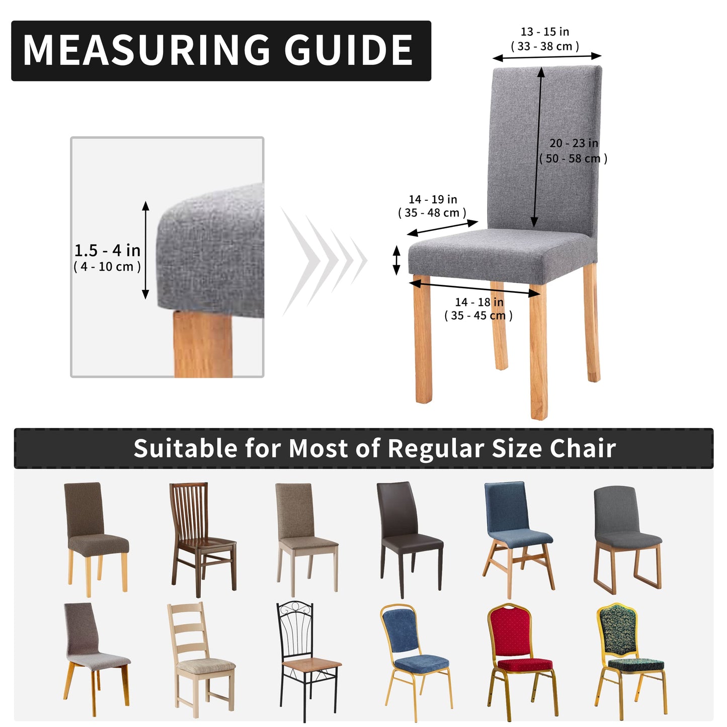 Easy-Going 100% Waterproof Dining Room Chair Cover Set of 6, Stretch Jacquard Parson Chair Slipcover Removable Washable Chair Protector for Home, Restaurant, Banquet (Large, Light Gray)
