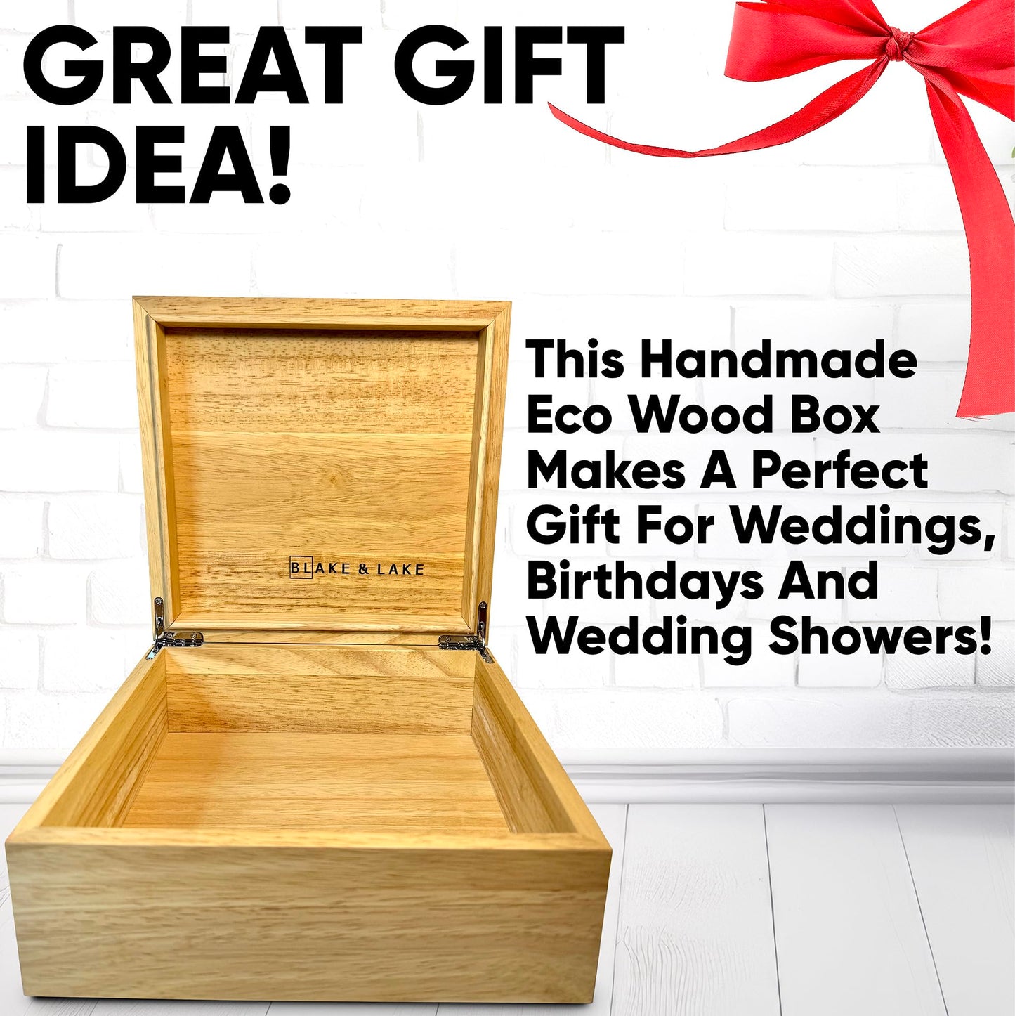 Blake & Lake Wooden Eco Box with Hinged Lid - Oak Wood Storage Box with Lid - Wooden Keepsake Box - Decorative wooden boxes with lids for Keepsakes (Oak)