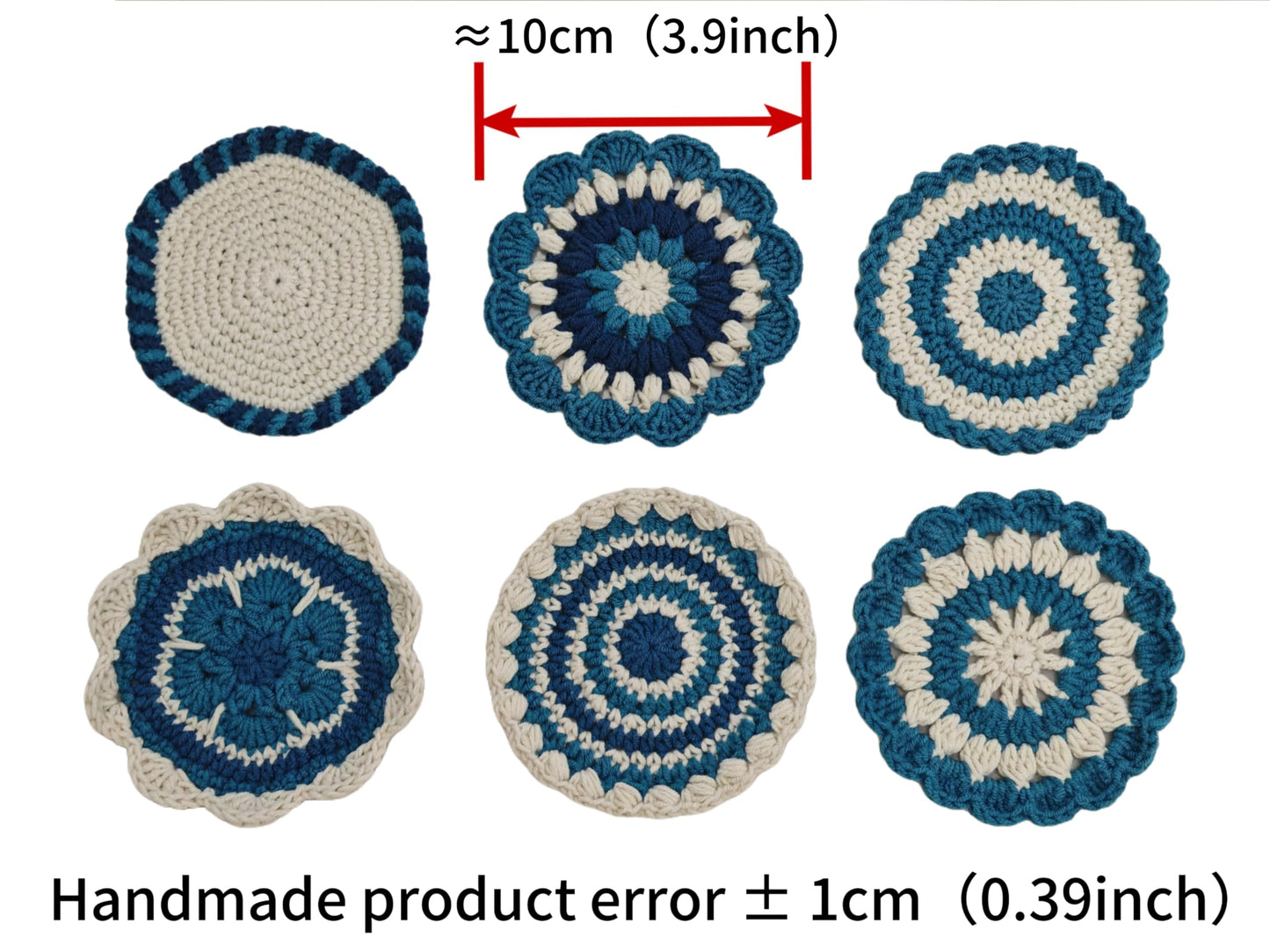Handmade Crocheted Pure Cotton Coasters, 6-piece Set of Coasters, for Desktop Protection, Home Decoration, Suitable for Weddings, Housewarming, Birthdays