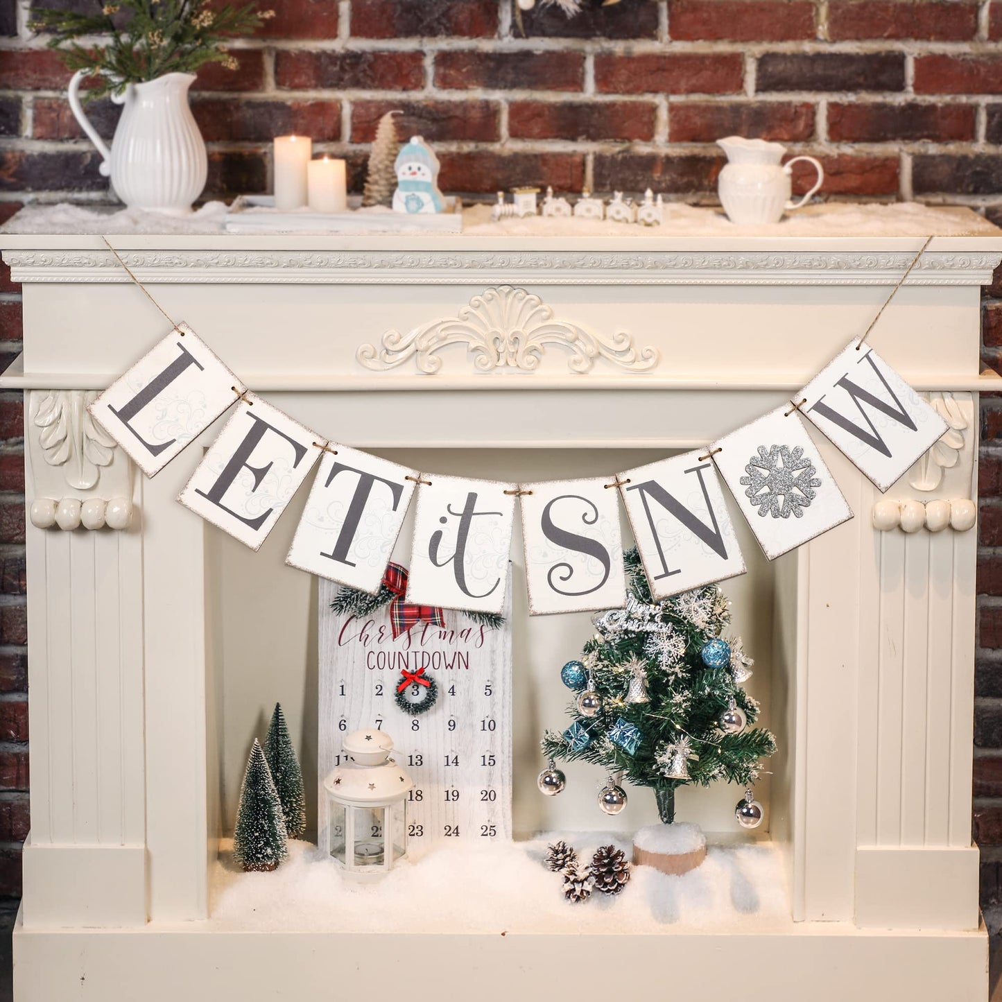 Let it Snow Winter Wonderland Banner, Wooden Sign Decor, Winter Banner for Mantle Indoor, Decoration for Inside Mantle Fireplace Party Window