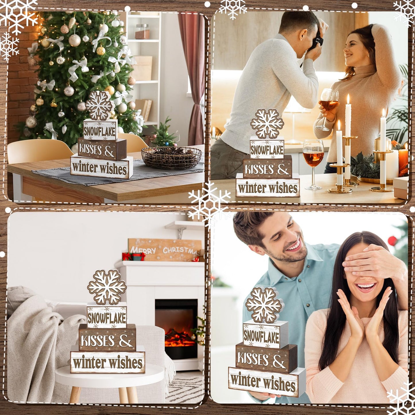 Huquary 4 Pcs Winter Table Decorations Snowflake Tiered Tray Decor Baby It's Cold Outside Sign Christmas Centerpiece Snow Block Signs Table Decor Winter Tabletop Signs(Warm Style)