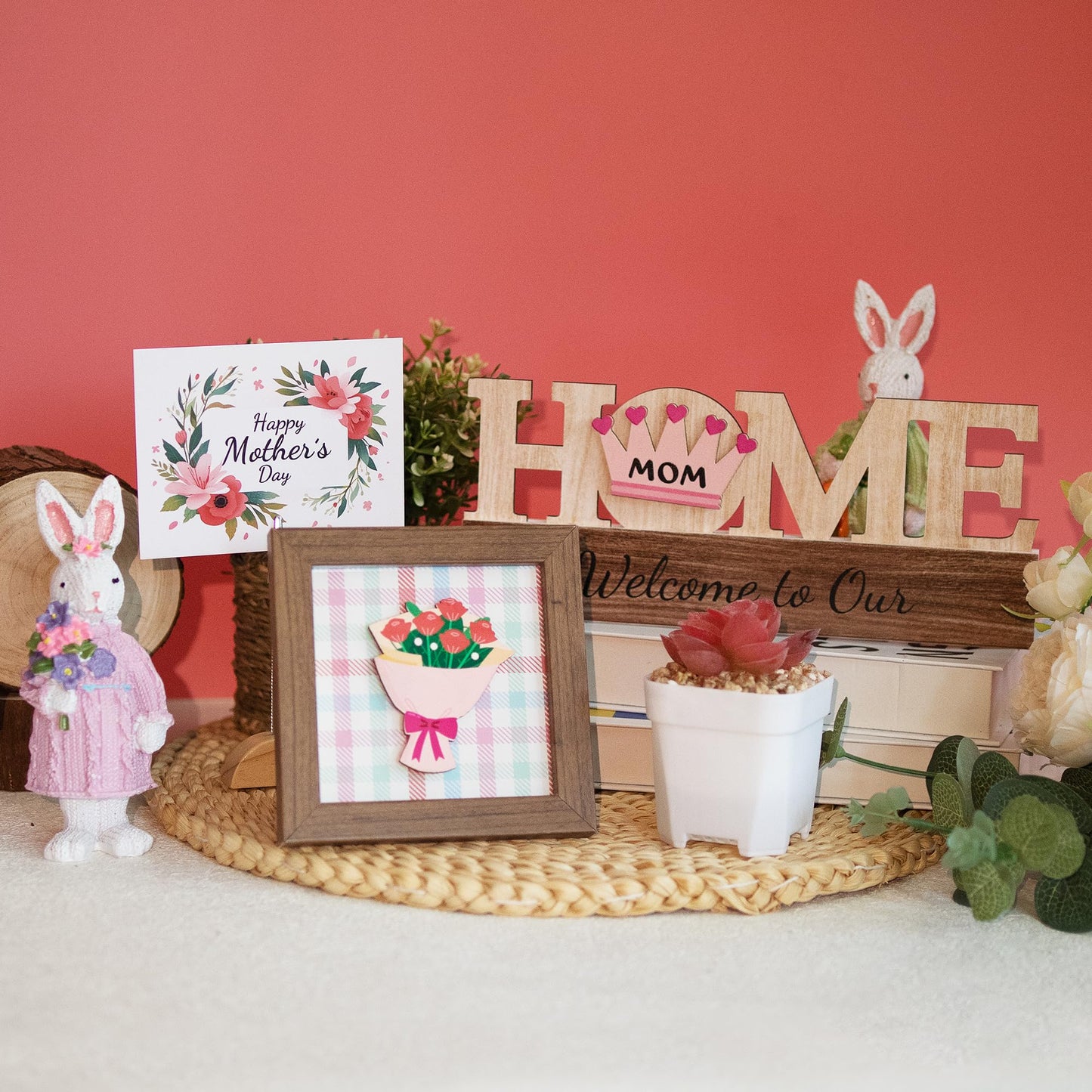 GAGILAND 48 Pcs Mother's Day Bee Day Tiered Tray Decor Summer Father's Day Interchangeable Seasonal Home Decor Wooden Signs 17 Themes Tiered Tray Decorations Set Year Round Holiday Decoration for Home
