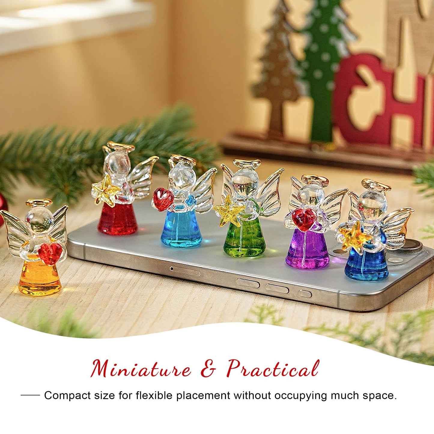 Mini Glass Angel Christmas Ornaments for Tree, 1.6" Small Crystal Guardian Angel Ornament Bulk for Christmas Tree, 2025 Hand Blown Spun Glass Home Decor Xmas Gift, Set of 12