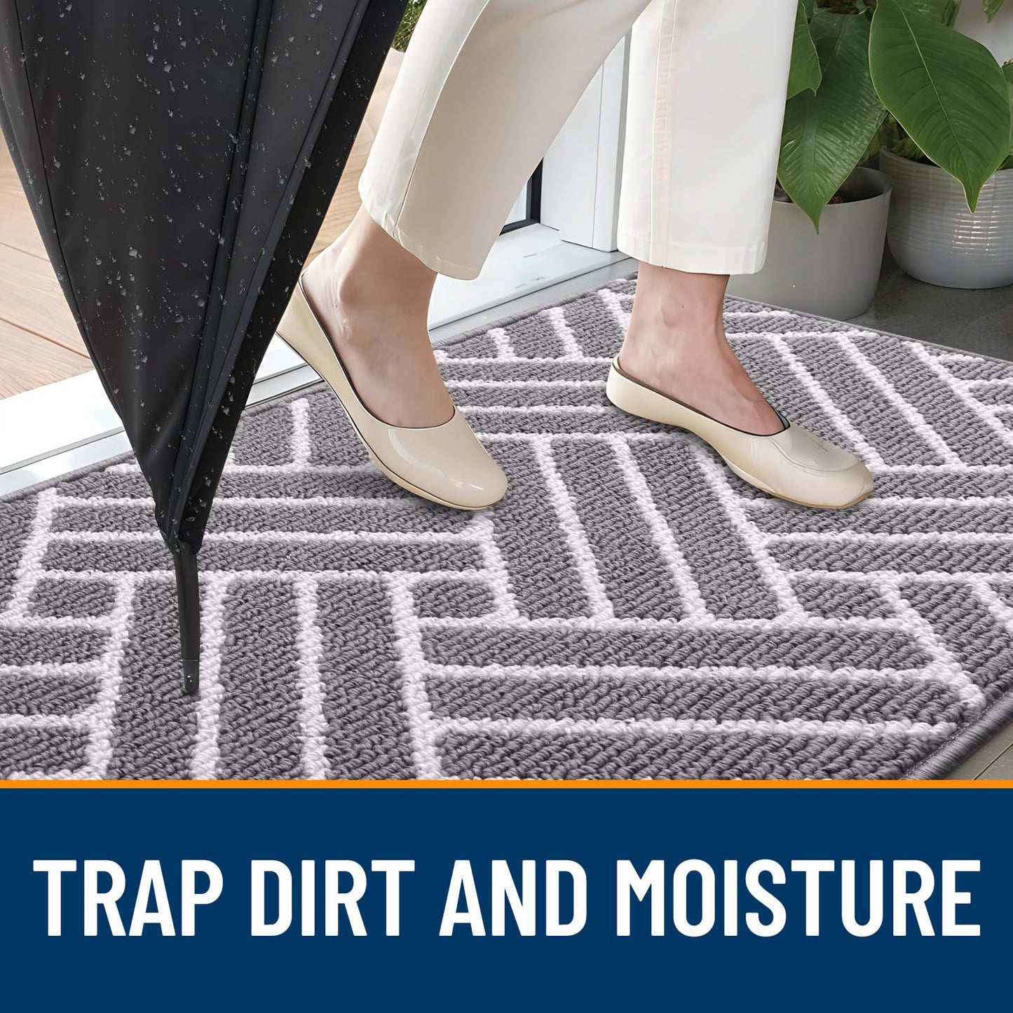 OLANLY Indoor Door Mat, 32x20 Inch, Dirt Resistant and Absorbent, Non-Slip Rubber Backing Floor Mats, Easy Clean Low-Profile Doormat for Entryway, Front Door, and Inside Entrance, Grey