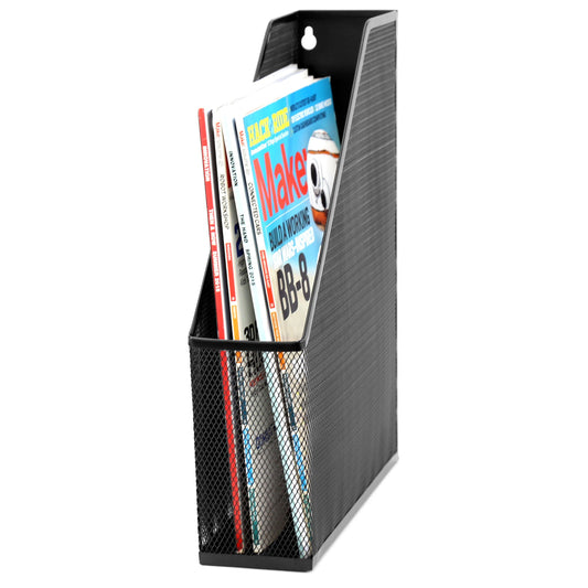 U Brands Mesh Steel Magazine File Holder, 12.5" x 9.8" x 3", Black, Desk Organizer for Magazines, Documents, Files and Folders, Modern Office Accessory