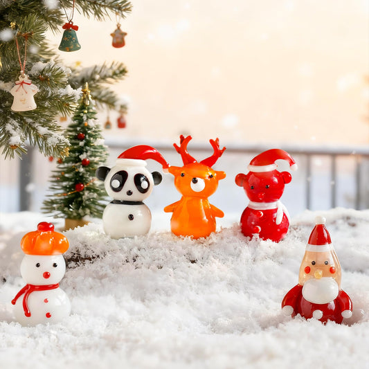 H&D HYALINE & DORA Set of 5 Mini Blown Glass Christmas Figurines Collectible Handmade Art Glass Christmas Figurines Decor for Party Supplies