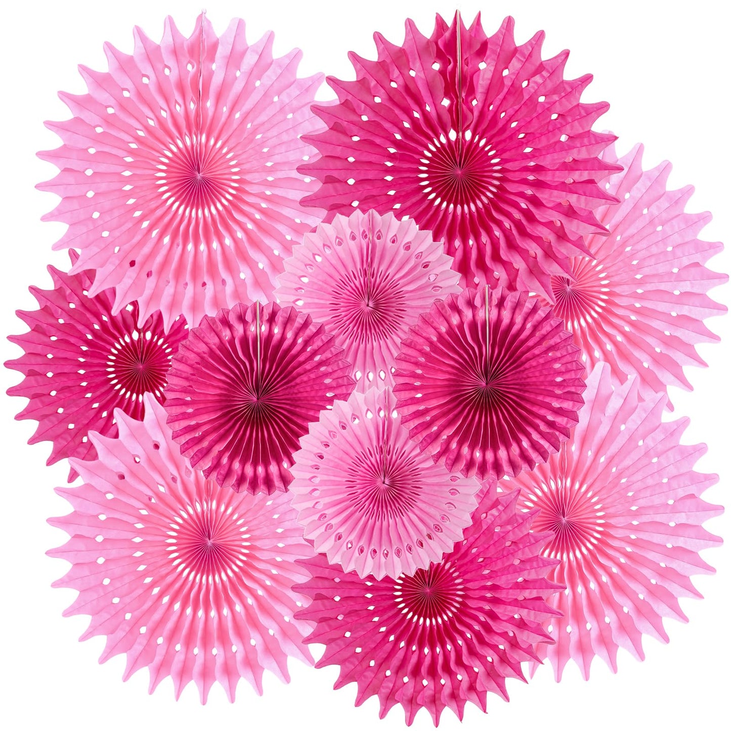 SUNBEAUTY Hanging Honeycomb Paper Fans, 12Pcs Hot Pink Hanging Tissue Paper Flowers Party Decorations for Wall, Pink Birthday Paper Decor for Baby Shower, Graduations, Bachelorette, Wedding, Room